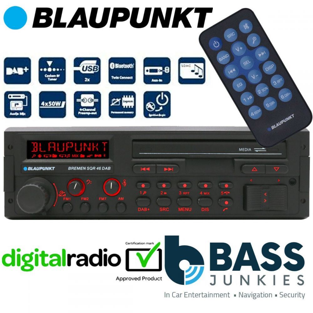 BLAUPUNKT BREMEN SQR46 DAB - Bluetooth DAB+ SD USB AUX 4 x 50 Watts BMW Mercedes Benz Porsche Classic Retro Look Car Stereo