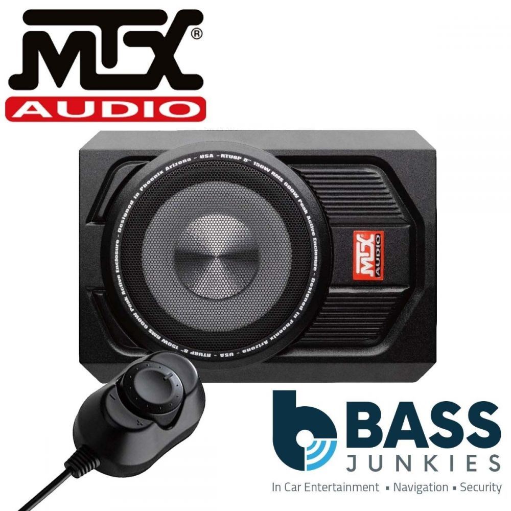 MTX RTU8P - 600 Watts 8" Active Amplified Car Under Seat Slim Fit Subwoofer Bass Box with Bass Controller
