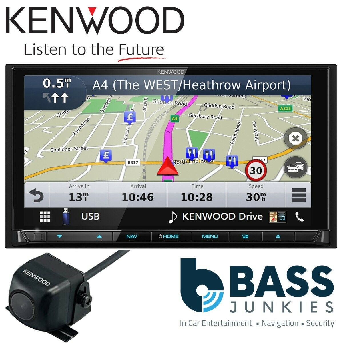 Kenwood DNX-9190DABS - 6.8” HD DAB+ Wifi Navigation Bluetooth DVD CD MP3 USB Car AV Stereo Radio Tuner Player & Reversing Camera