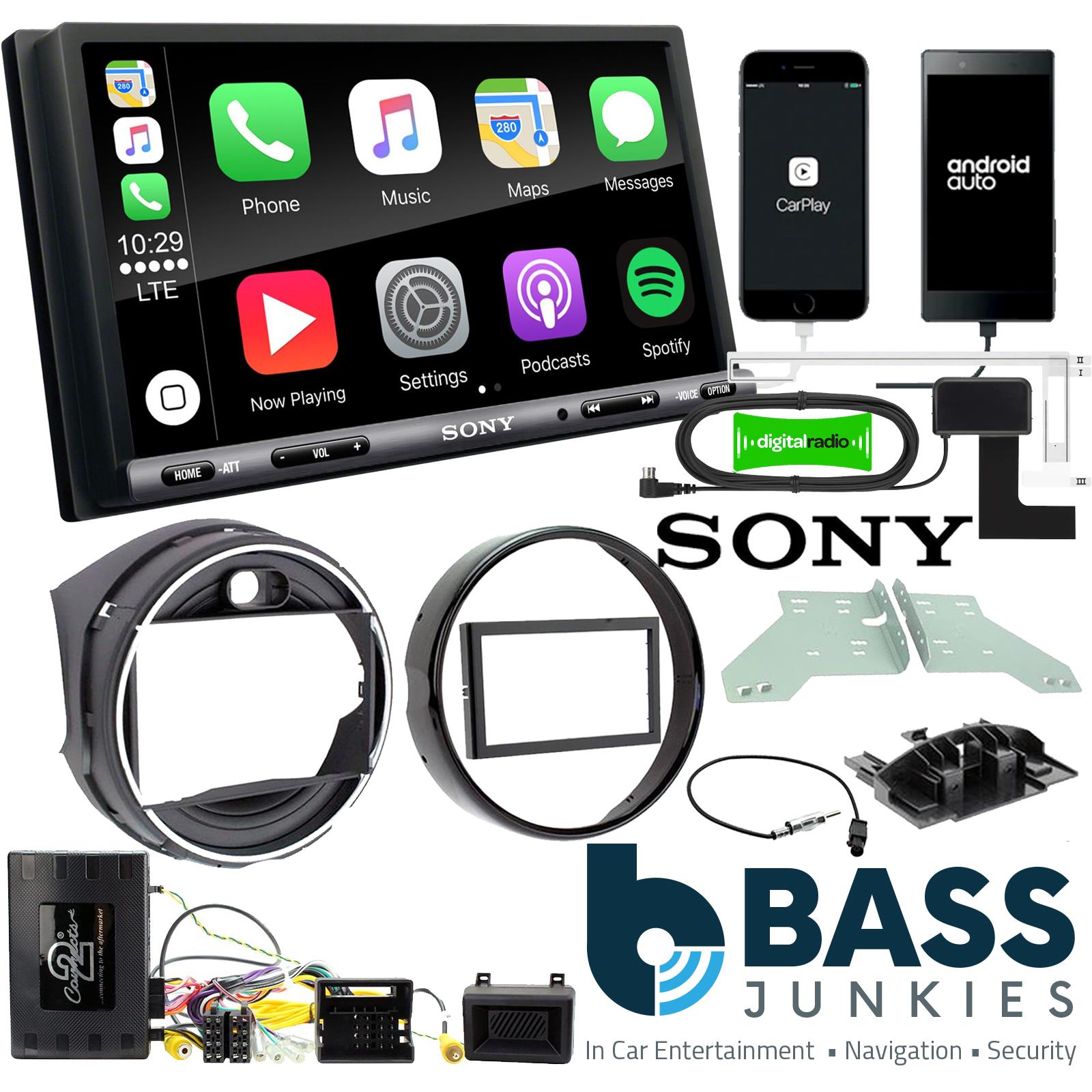 SONY DAB+ Apple | Android Double Din Stereo Fitting Kit + Steering Wheel Stalk Controls to fit BMW Mini 2014- | BMW Mini 2014- | BMW Mini-Countryman 2014-