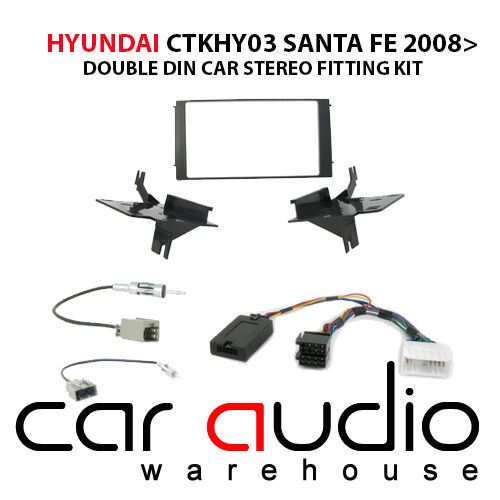 Connects 2 CTKHY03 - Hyundai Santa Fe 2007 - 2010 Double Din Facia & Steering wheel Interface Fitting Installation Kit (Black Facia Panel)