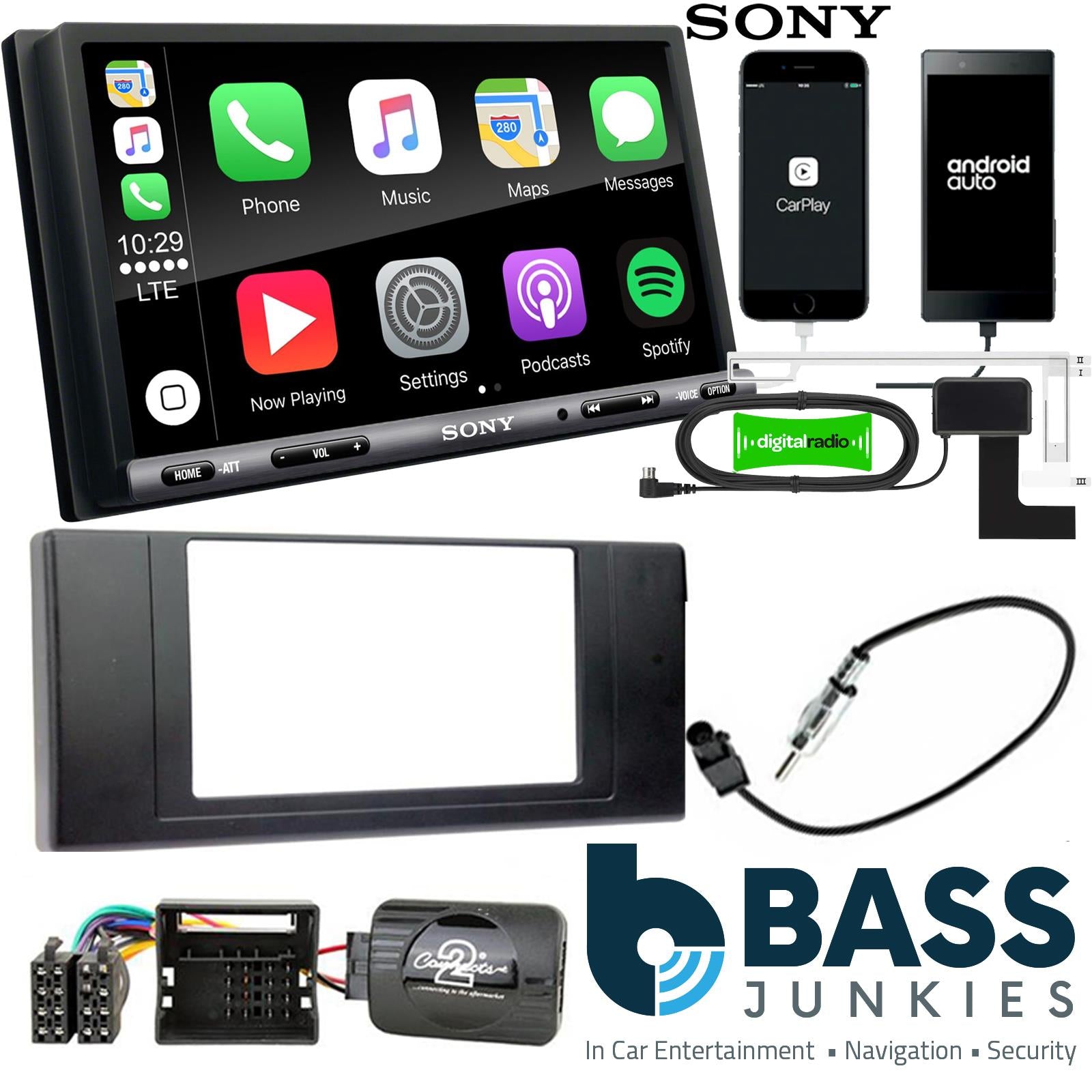 SONY DAB+ Apple | Android Double Din Stereo Fitting Kit + Steering Wheel Stalk Controls to fit Land Rover Range-Rover 02-05