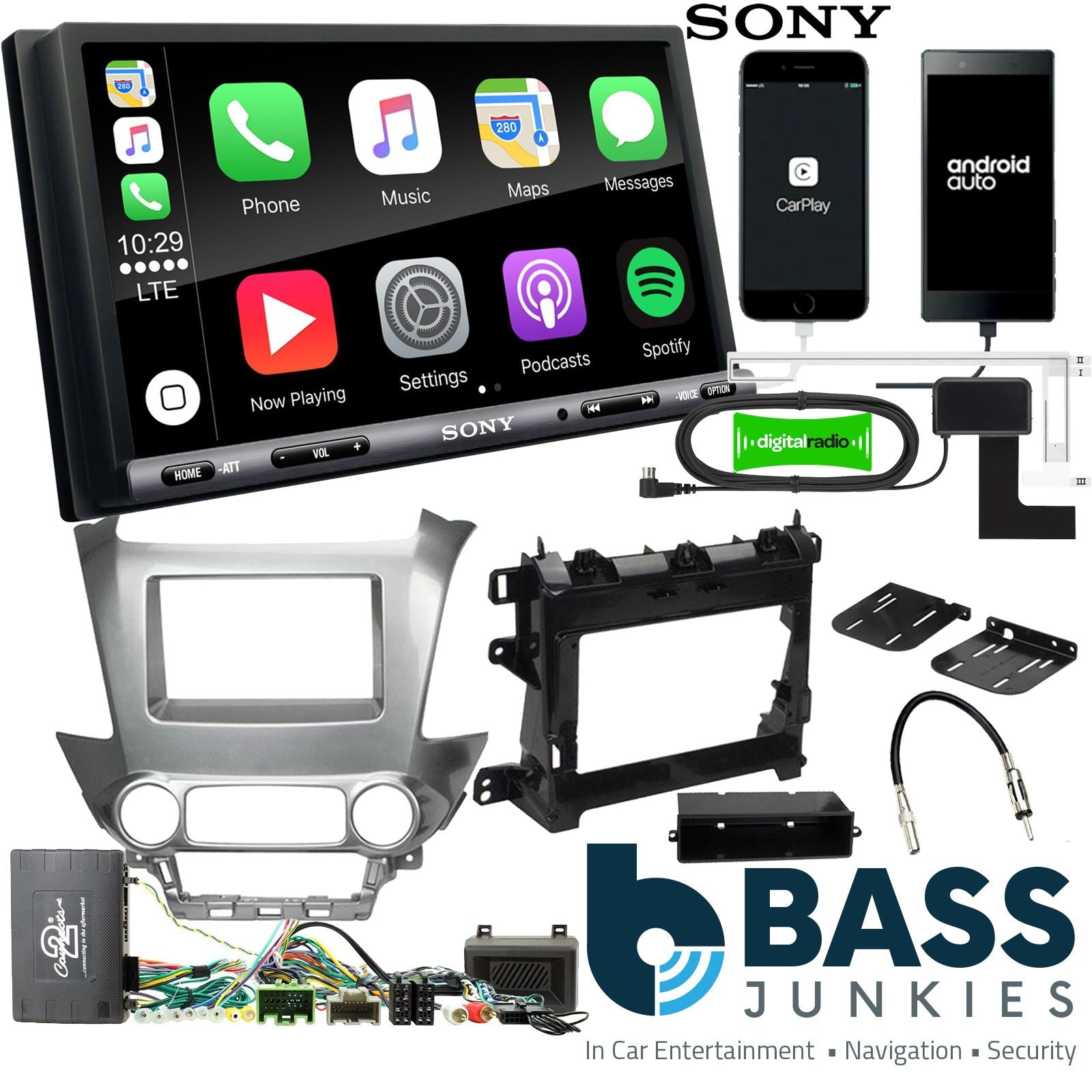 SONY DAB+ Apple | Android Double Din Stereo Fitting Kit + Steering Wheel Stalk Controls to fit Chevrolet Suburban 14- | Chevrolet Tahoe 14- | GMC Yukon 14-