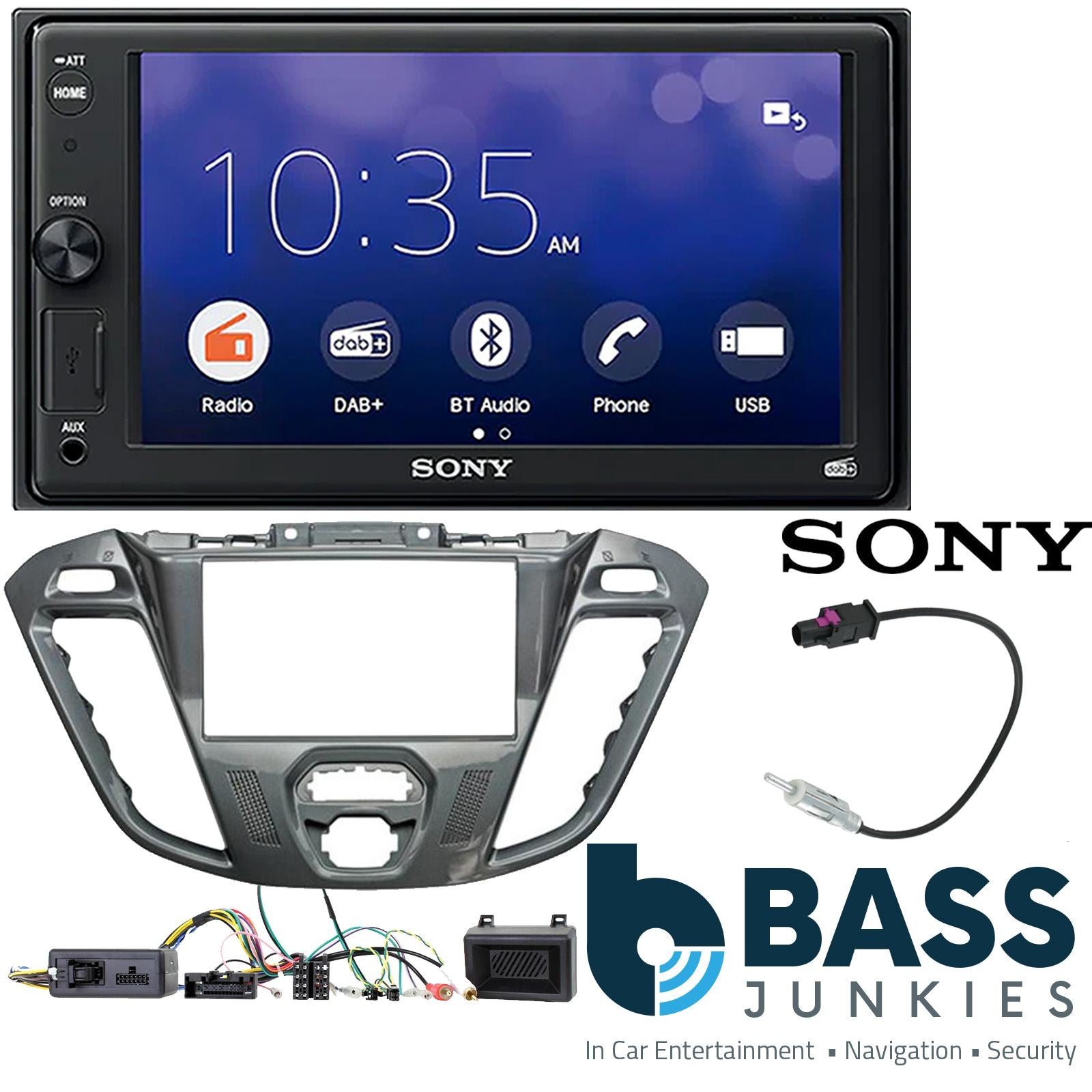 SONY XAV-1550D DAB+ Smart Bluetooth Car Radio + Stereo fitting kit + Steering Wheel Controls Loom for Ford Transit-Custom 2012-2016