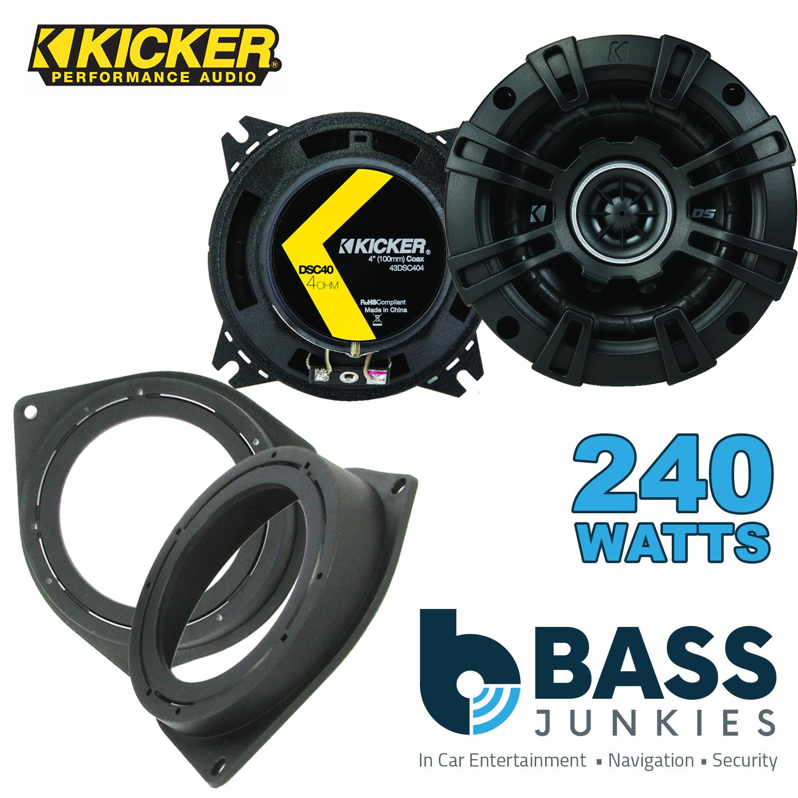 Kicker DSC404 100mm/10cm/4" 2-Way Coaxial Car speakers (Per Pair Max 240|60 watts RMS) Fits Fiat Qubo 2008-18 | 500 07-14 | Bravo 07-14 | Fiorino 08-21 | Punto 12-21 | Grande-Punto 05-09