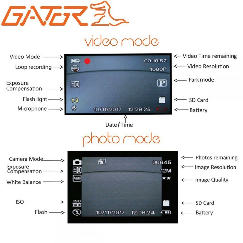 Gator GHDVR296 - 8GB 1080P High Definition 25FPS 120 Degree Wide Angle Car Dash Cam Camera