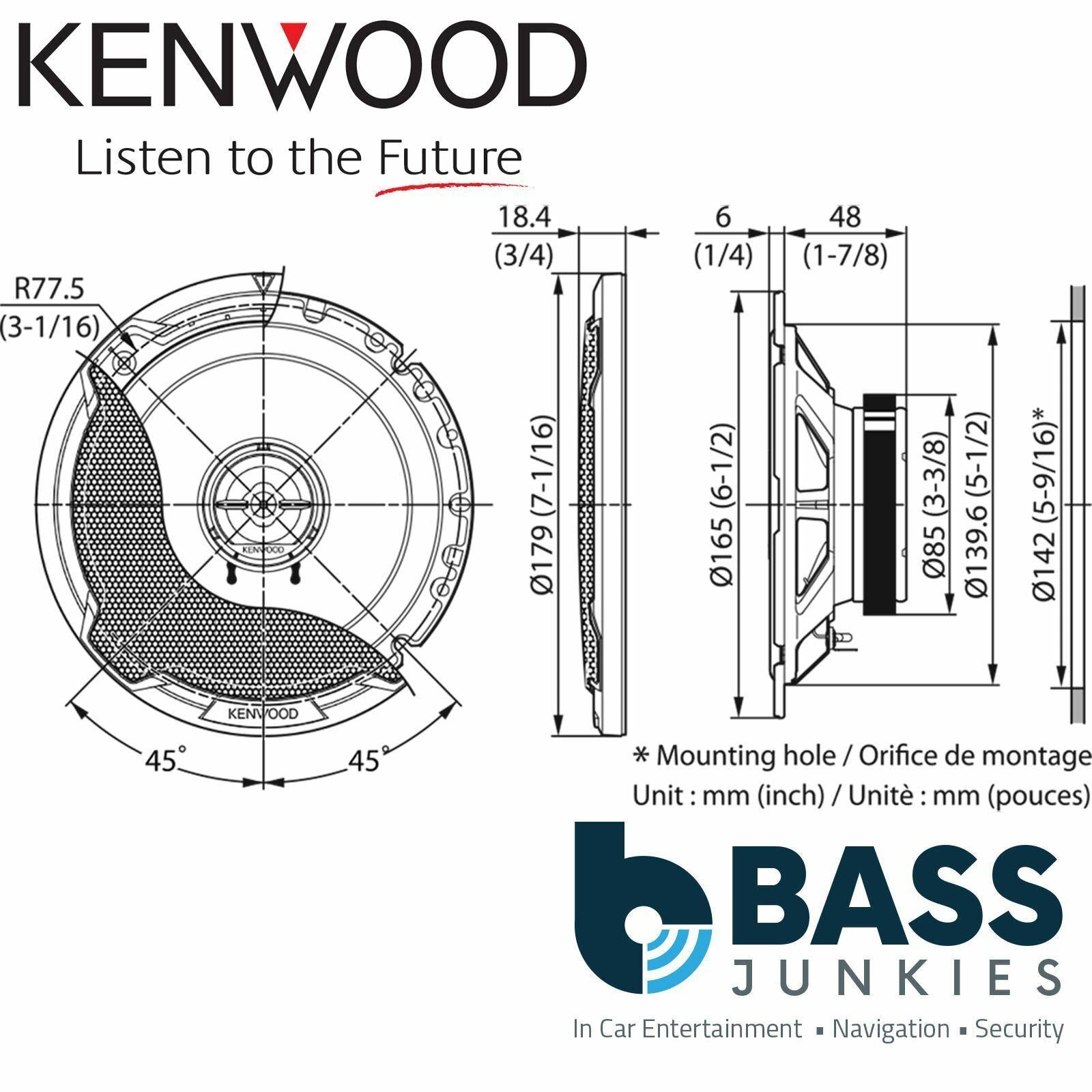 Kenwood KFC-PS1795 - 17 cm 6.5" 330 Watts 3 Way Coaxial  Car Van Door Speakers