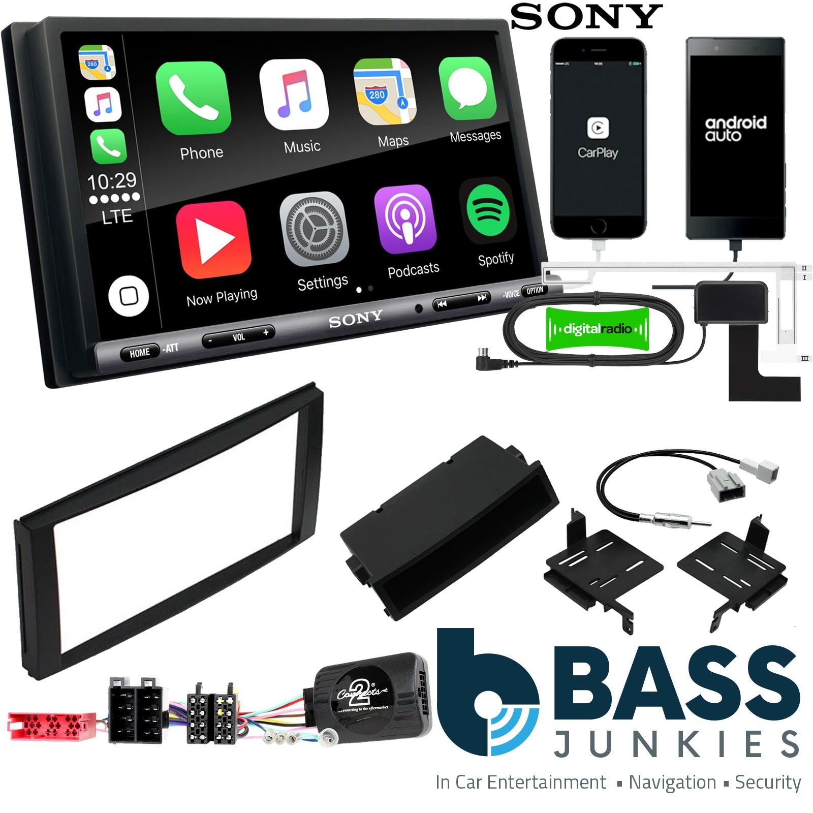 SONY DAB+ Apple | Android Double Din Stereo Fitting Kit + Steering Wheel Stalk Controls to fit Hyundai Santa-Fe 2010-12