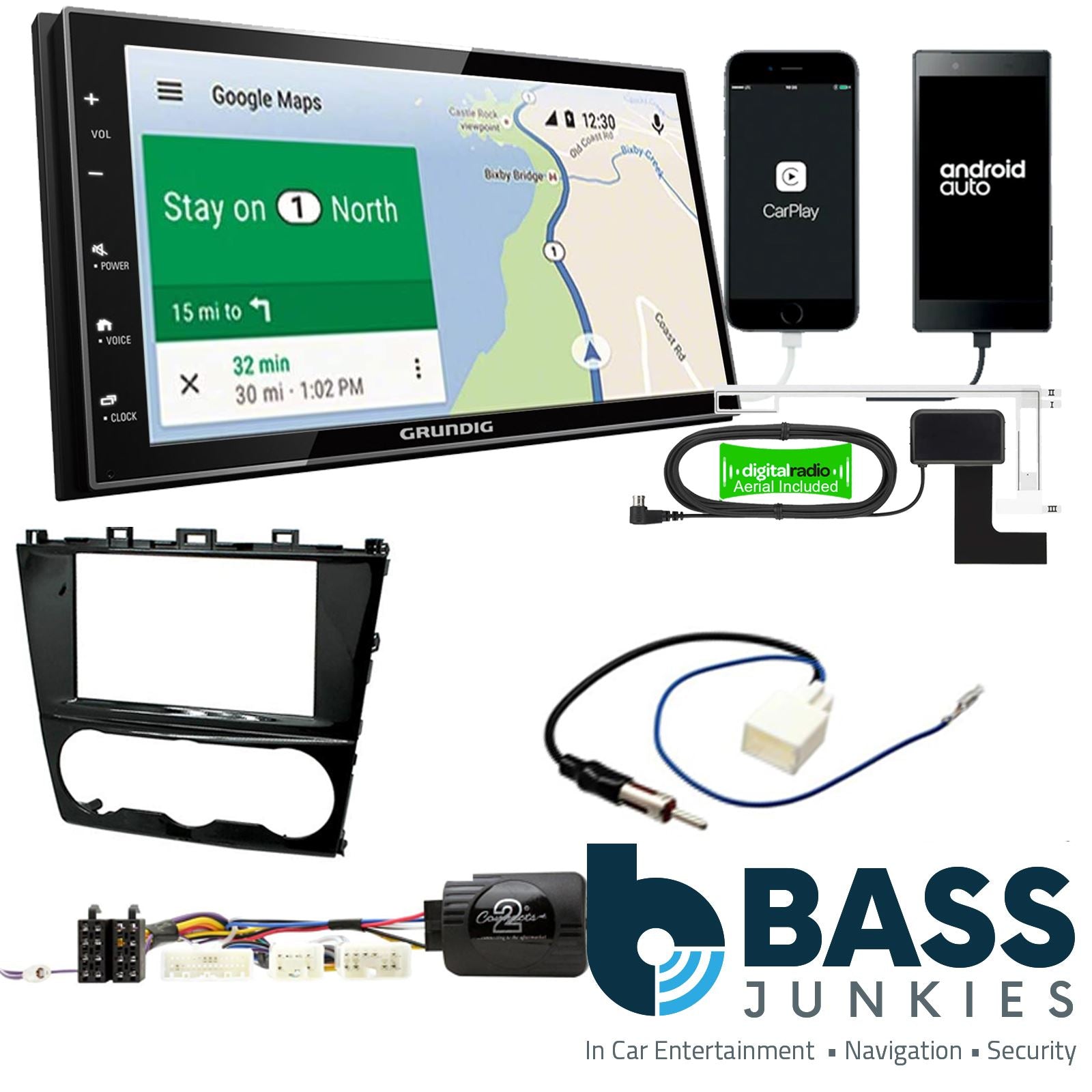 Grundig 6.8" Apple Android Double Din Stereo Fitting Kit + Steering Wheel Stalk Controls to fit Subaru Forester 2013-18 | Subaru Impreza 2011-16 | Subaru XV 2013-18