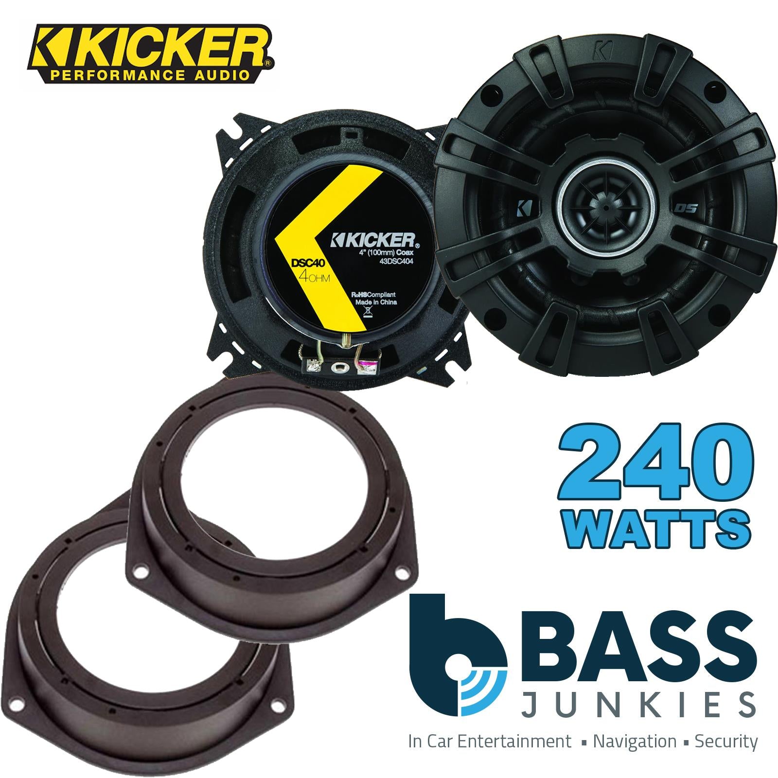 Kicker DSC404 100mm/10cm/4" 2-Way Coaxial Car speakers (Per Pair Max 240|60 watts RMS) Fits Vauxhall Astra 2005-10 | Corsa 06-14
