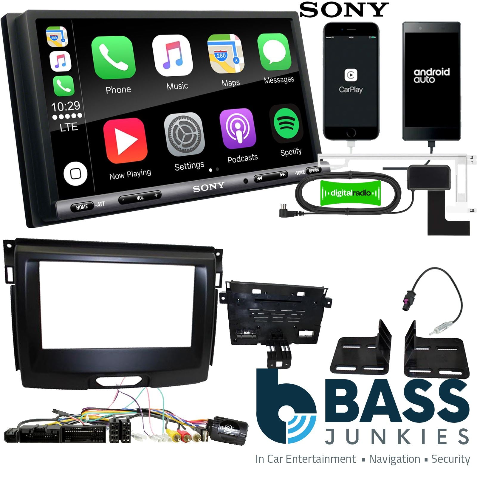 SONY DAB+ Apple | Android Double Din Stereo Fitting Kit + Steering Wheel Stalk Controls to fit Ford Ranger 2015-20 | Ford Ranger 2019-20