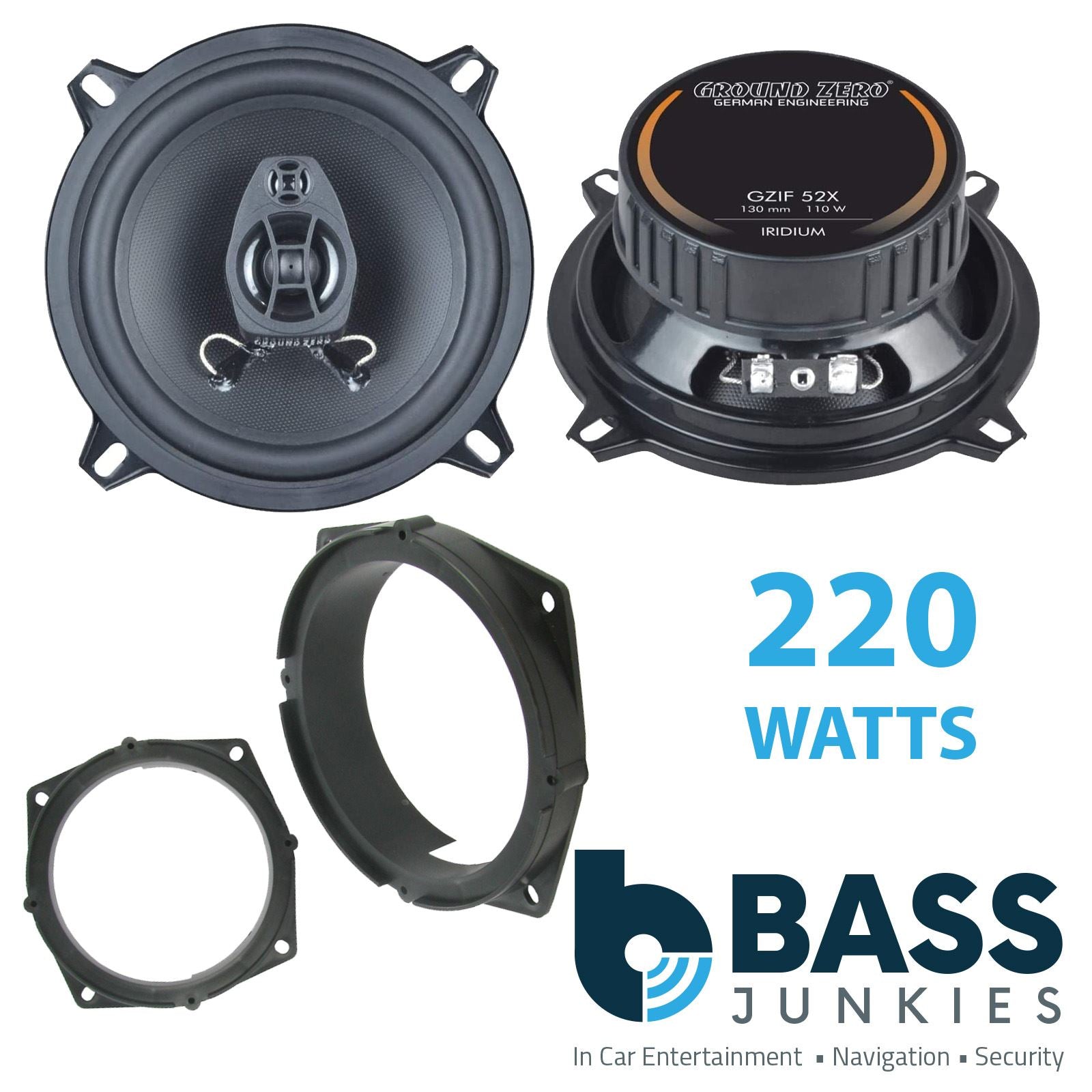 Ground Zero 2-Way 130mm/13cm/5.25" Car Coaxial Speakers (Pair Max 220 Watts) Fits Mitsubishi Colt 2005-13