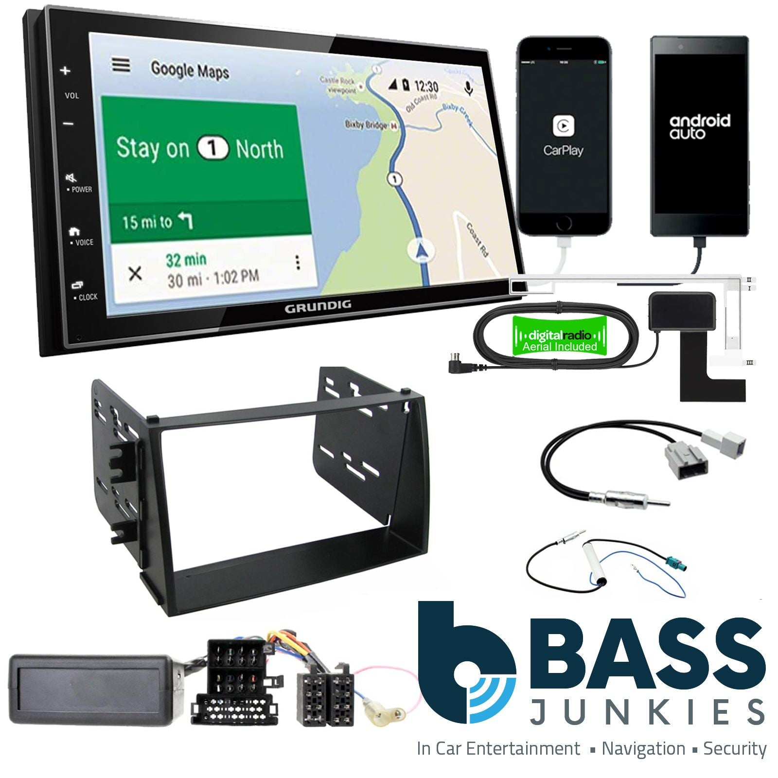 Grundig 6.8" Apple Android Double Din Stereo Fitting Kit + Steering Wheel Stalk Controls to fit Kia Soul 2009-11