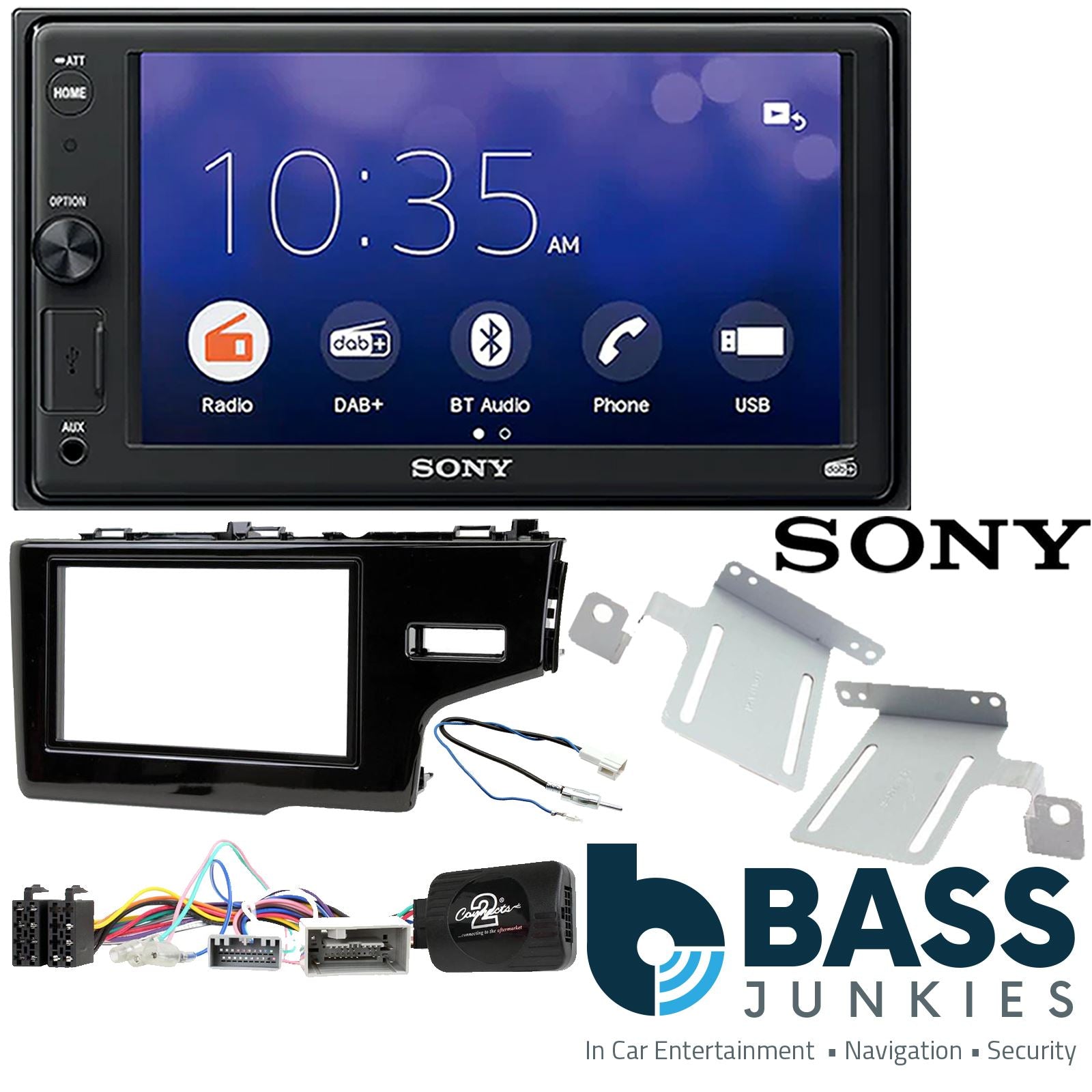 SONY 6.2" Screen Blutooth Double Din Stereo Fitting Kit + Steering Wheel Stalk Controls to fit Honda Fit 2014- | Honda Jazz 2014-