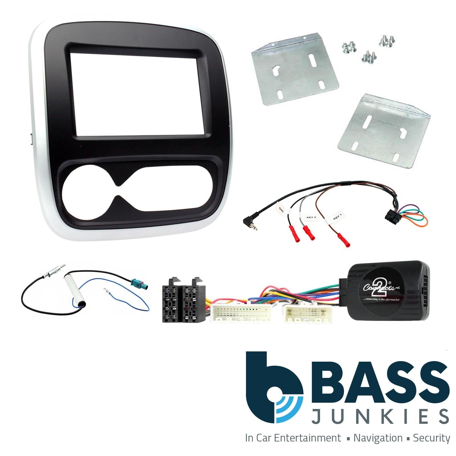 Double Din Stereo Fitting Kit + Steering Wheel Stalk Controls to fit Renault Trafic 2017-