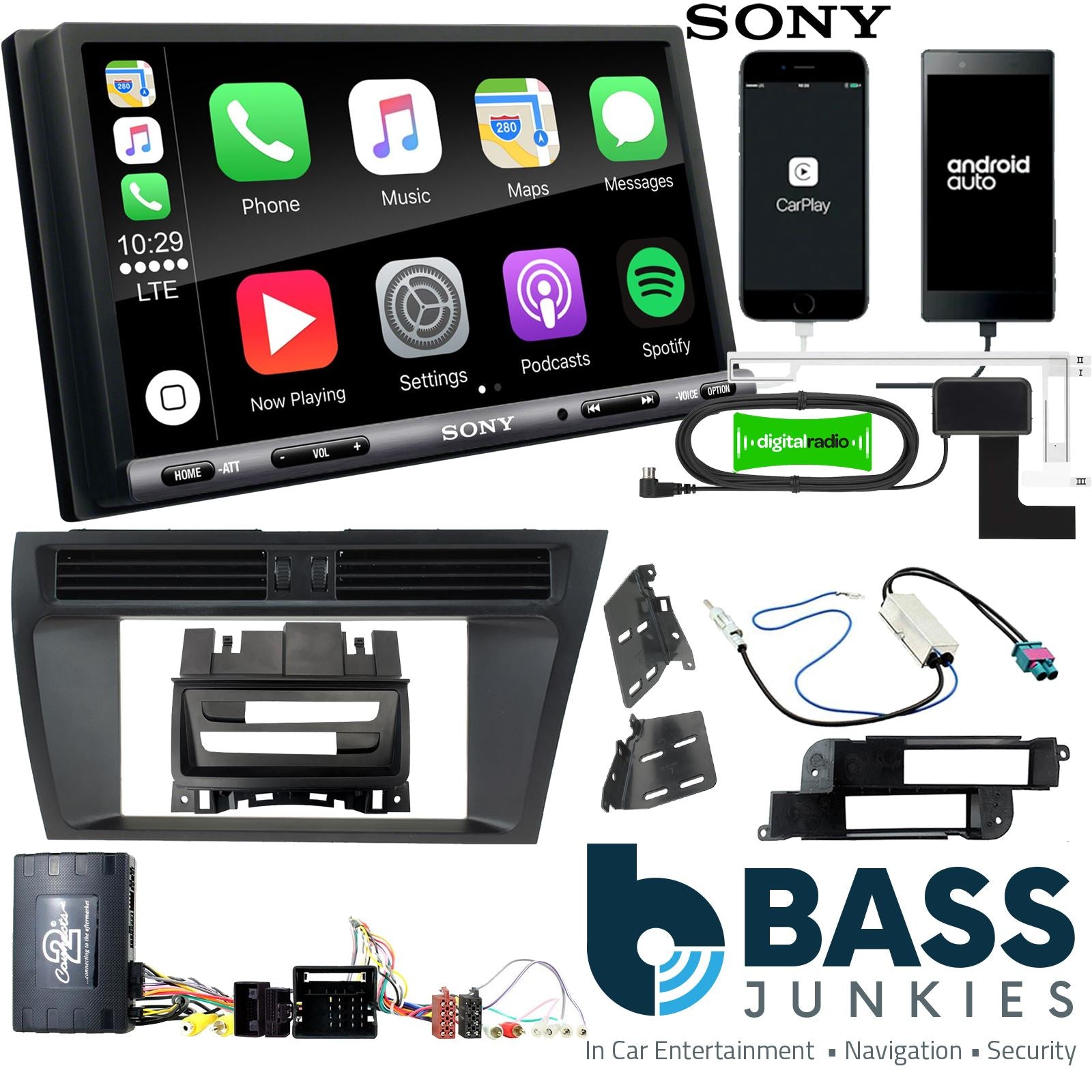 SONY DAB+ Apple | Android Double Din Stereo Fitting Kit + Steering Wheel Stalk Controls to fit Audi A4 2008-16 | Audi A5 2008-16