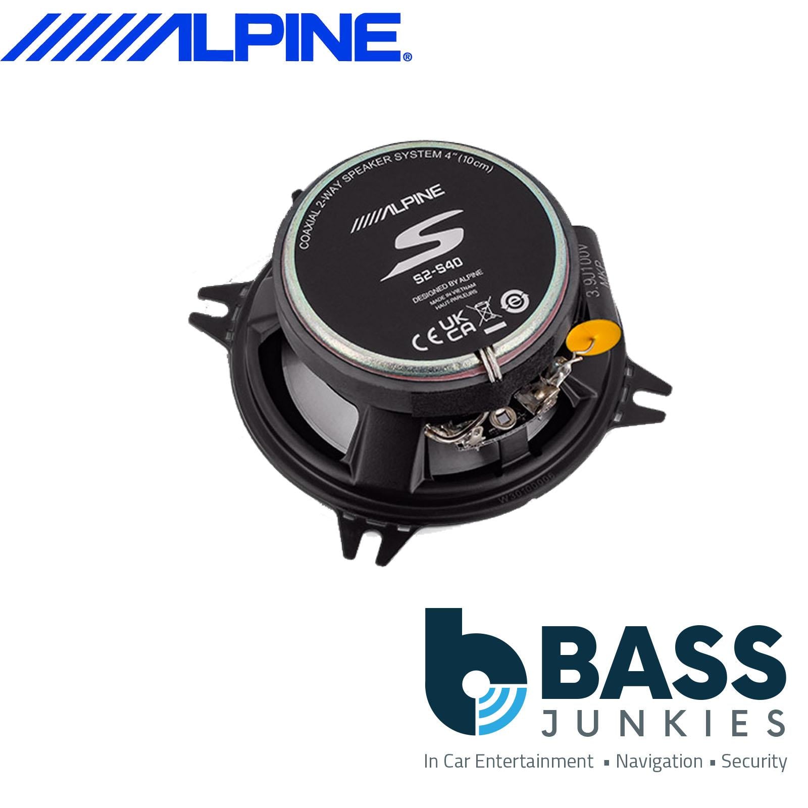 Alpine S-S40 S-Series 100mm/10cm/4" 2-Way Coaxial Car speakers (Per Pair Max 240|90 watts RMS) Fits BMW 3-Series 2011-19 | 4-Series 13-20 | 5-Series 03-10