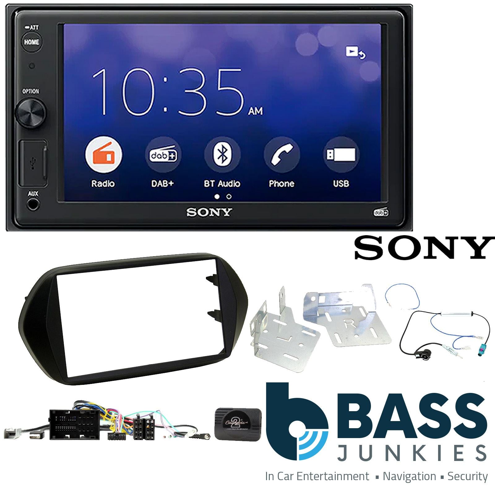 SONY XAV-1550D DAB+ Smart Bluetooth Car Radio + Stereo fitting kit + Steering Wheel Controls Loom for Fiat Tipo 2015-2021
