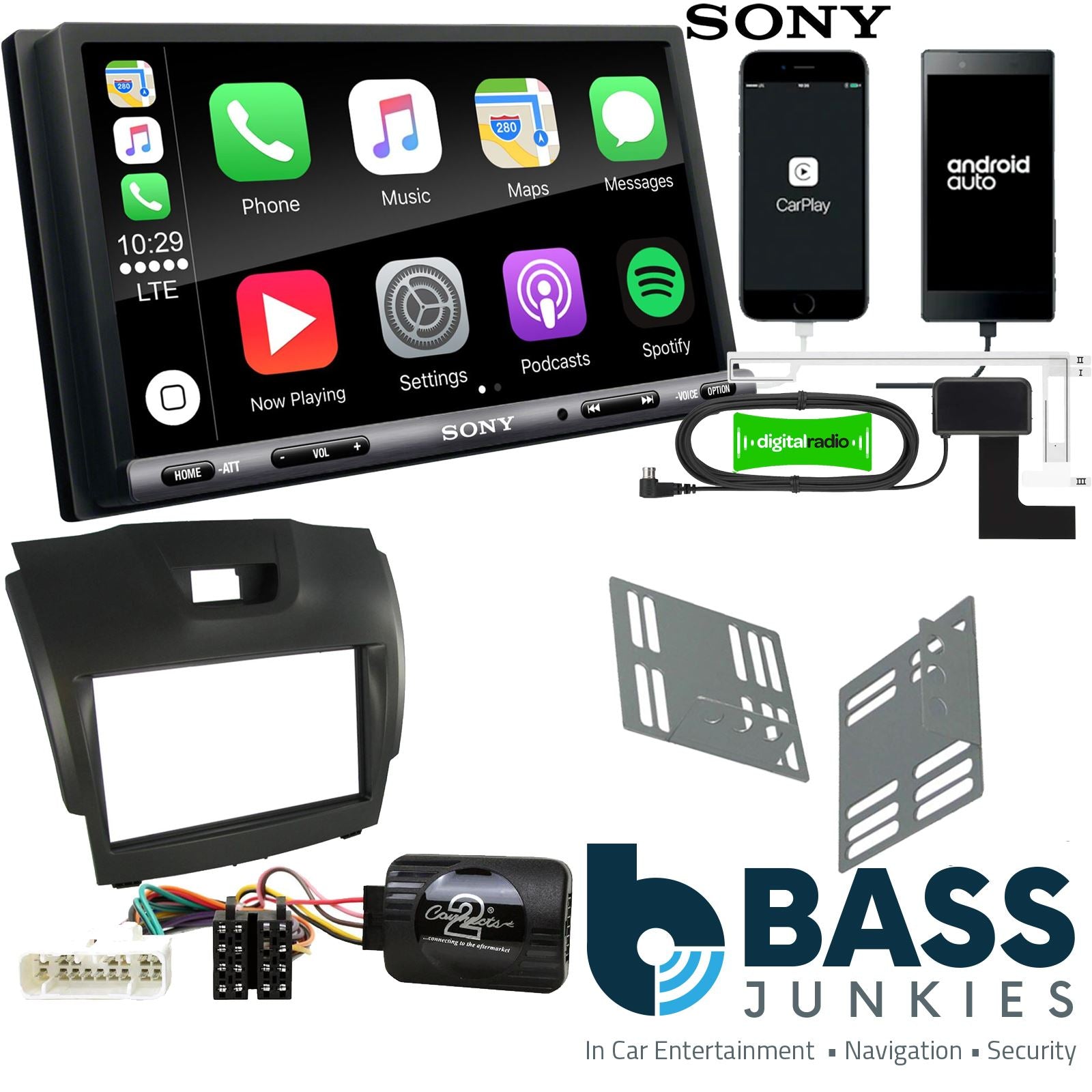 SONY DAB+ Apple | Android Double Din Stereo Fitting Kit + Steering Wheel Stalk Controls to fit Chevrolet Colorado 12-14 | Isuzu D-Max 12-15 | Isuzu MU-X 14-21