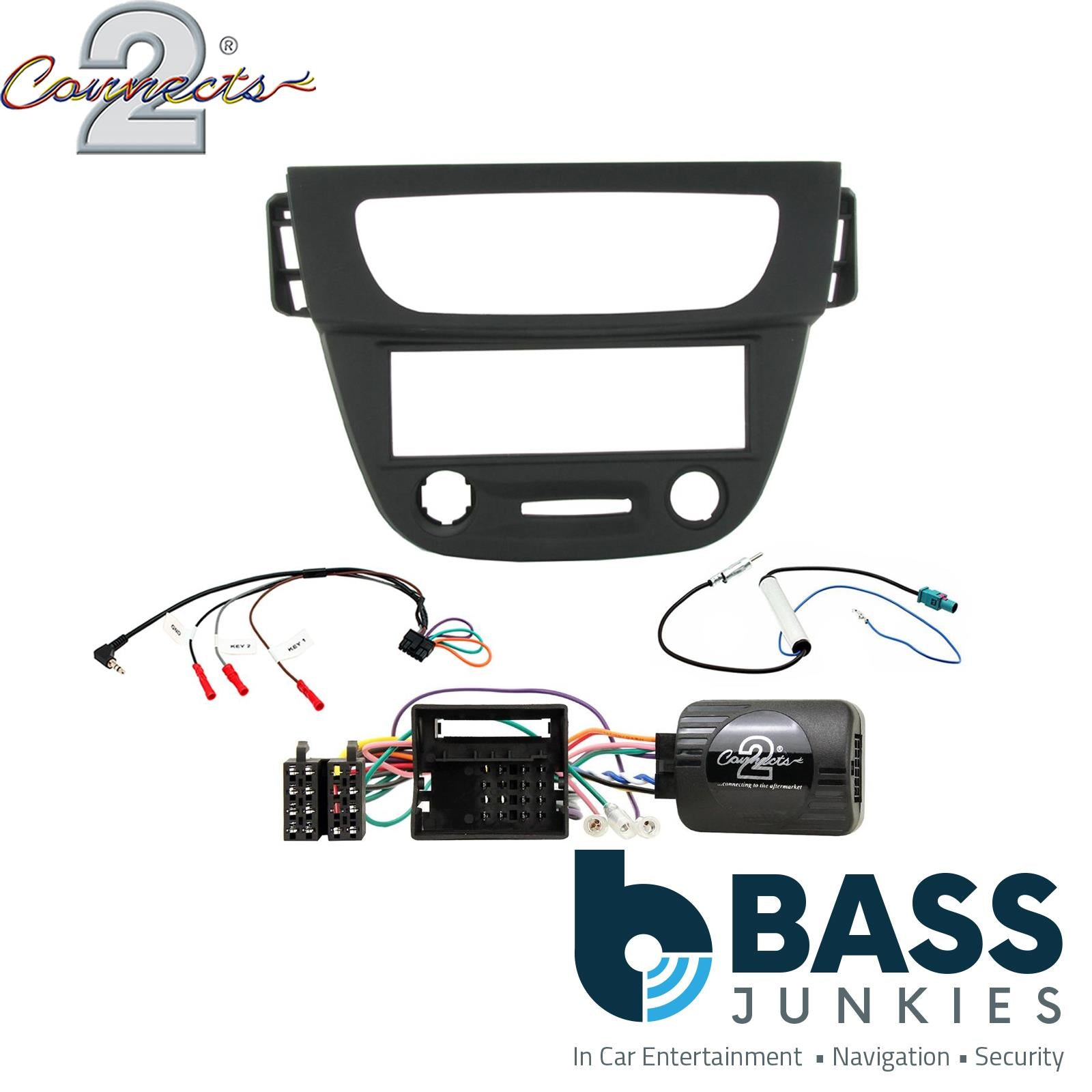 Single Din Stereo Fitting Kit + Steering Wheel Stalk Controls to fit Renault Megane 2009-12