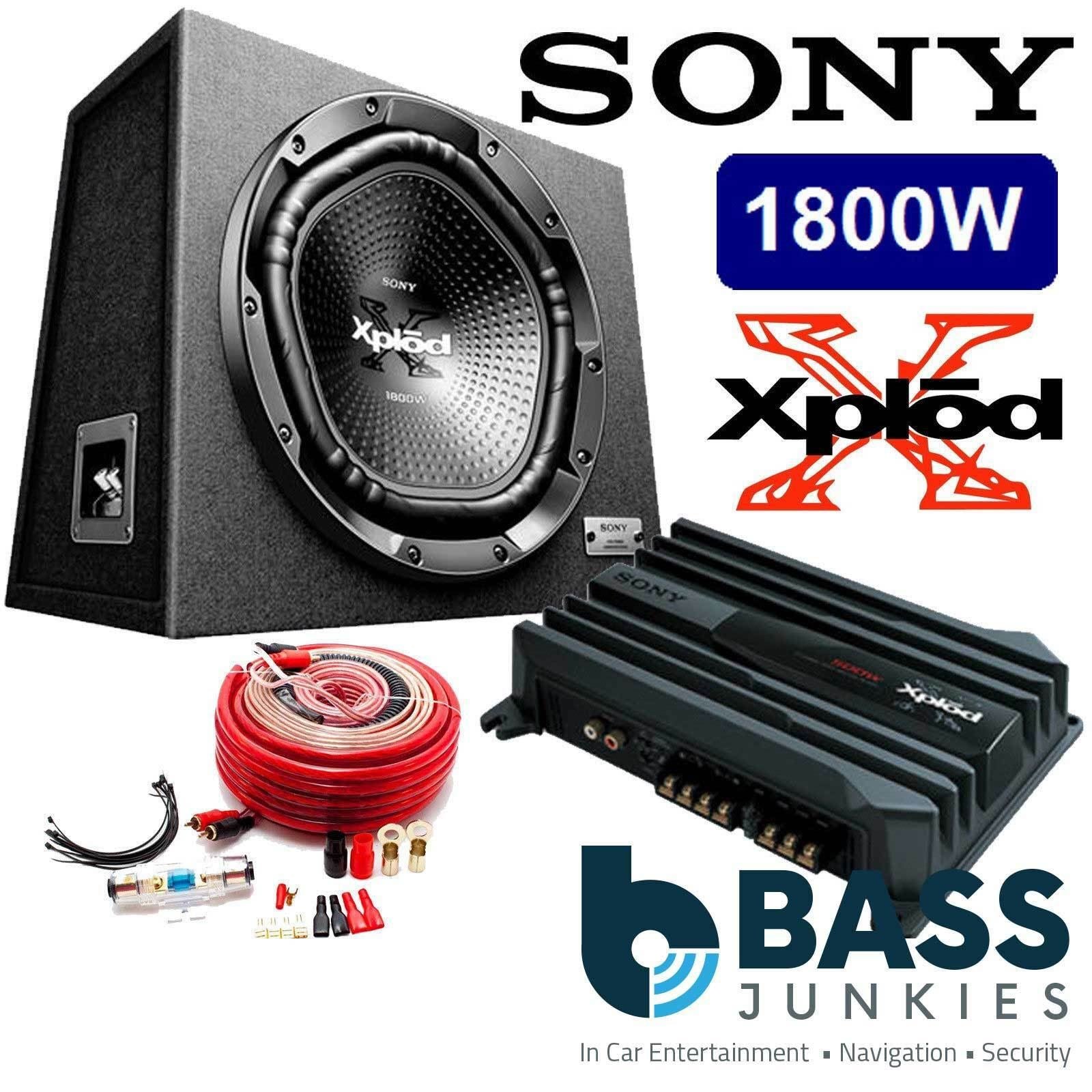 SONY 12" 1800 Watts Subwoofer Bass Box with 2 Channel Amplifier & Amp Kit Bass Package