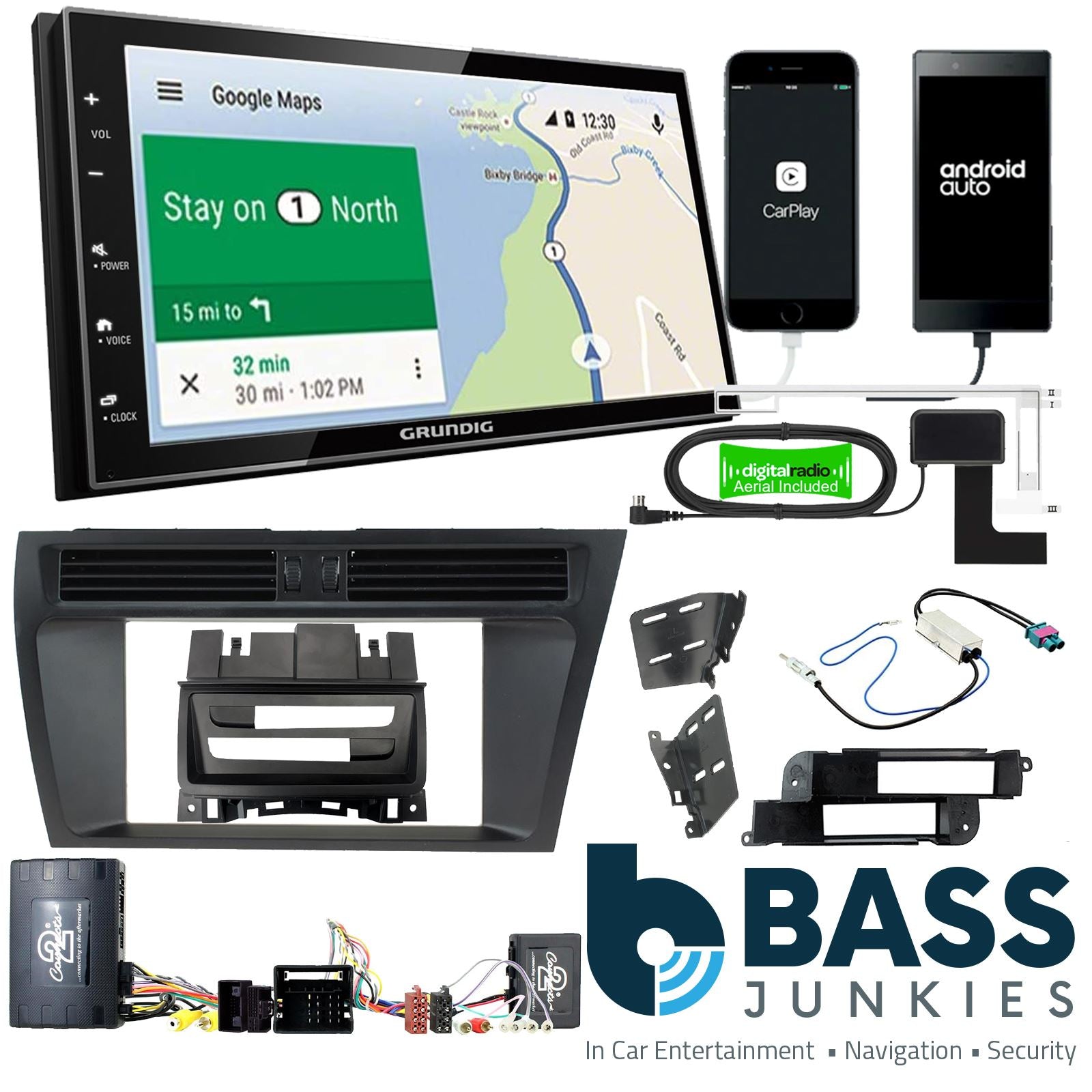 Grundig 6.8" Apple Android Double Din Stereo Fitting Kit + Steering Wheel Stalk Controls to fit Audi A4 2008-16 | Audi A5 2008-16