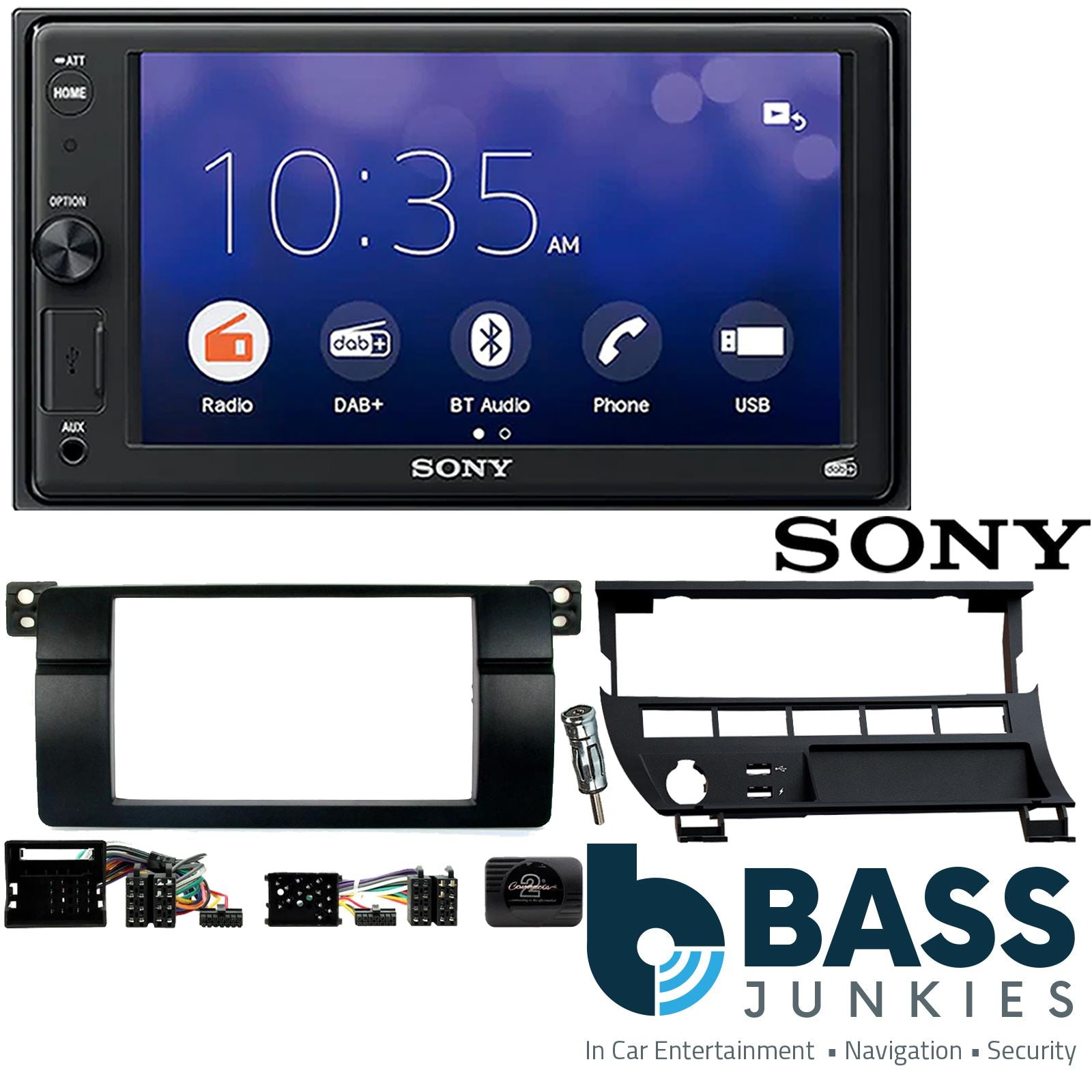 SONY 6.2" Screen Blutooth Double Din Stereo Fitting Kit + Steering Wheel Stalk Controls to fit BMW 3-Series 1998-05