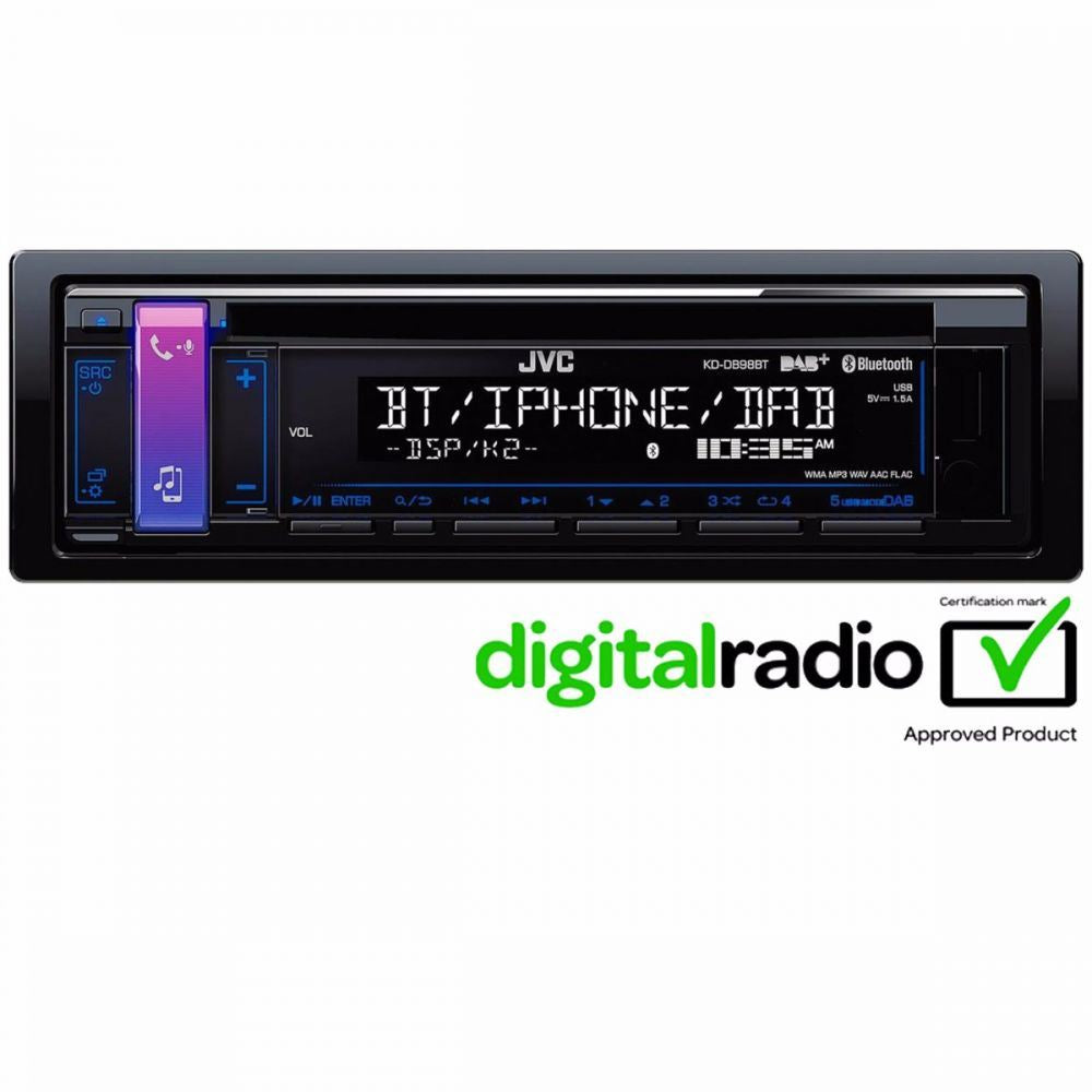 JVC KD-DB98BT - Bluetooth DAB CD MP3 Front USB Aux, AM/FM Radio, iPod iPhone Android Control Car Stereo