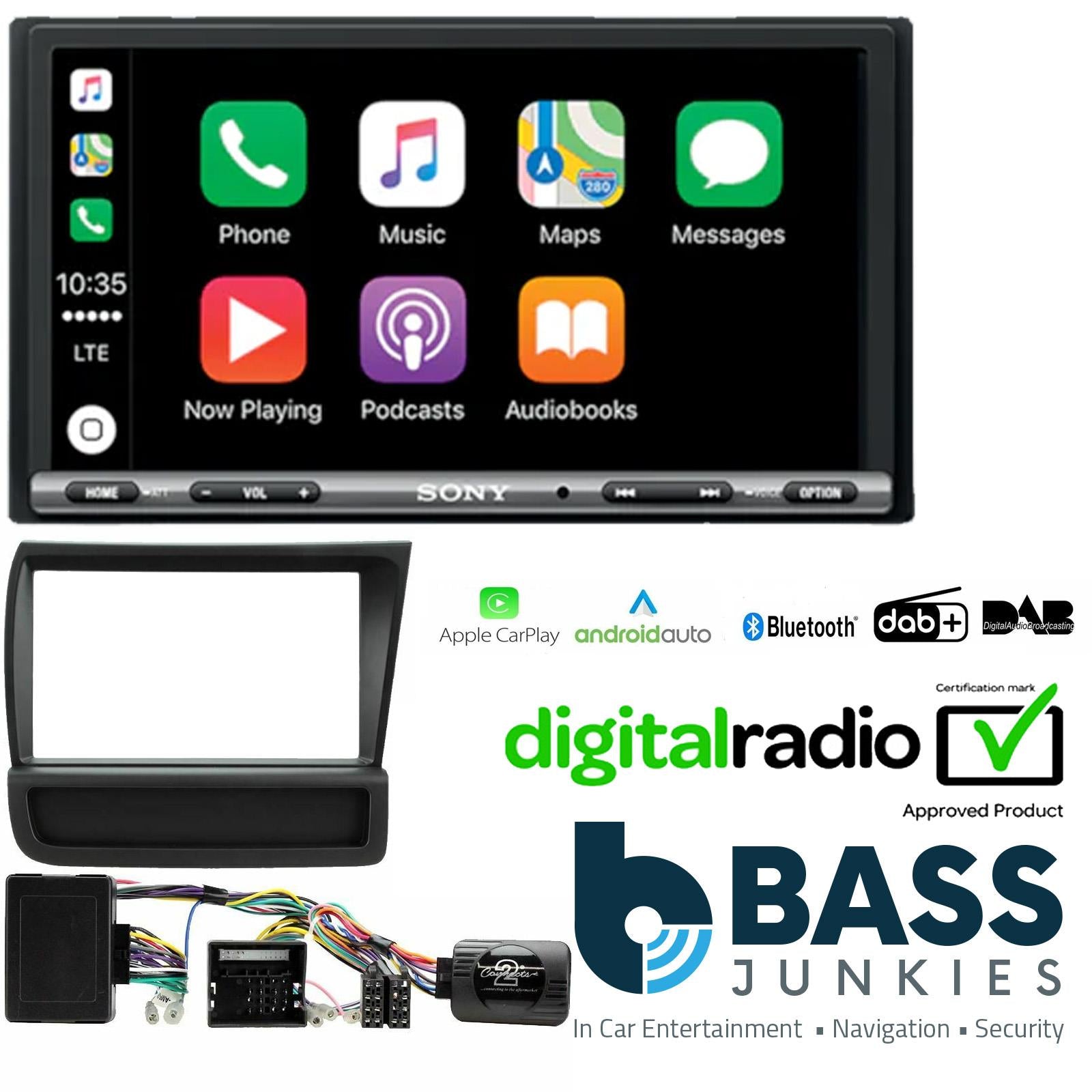 SONY DAB+ Apple | Android Double Din Stereo Fitting Kit + Steering Wheel Stalk Controls to fit Audi R8 2007-15