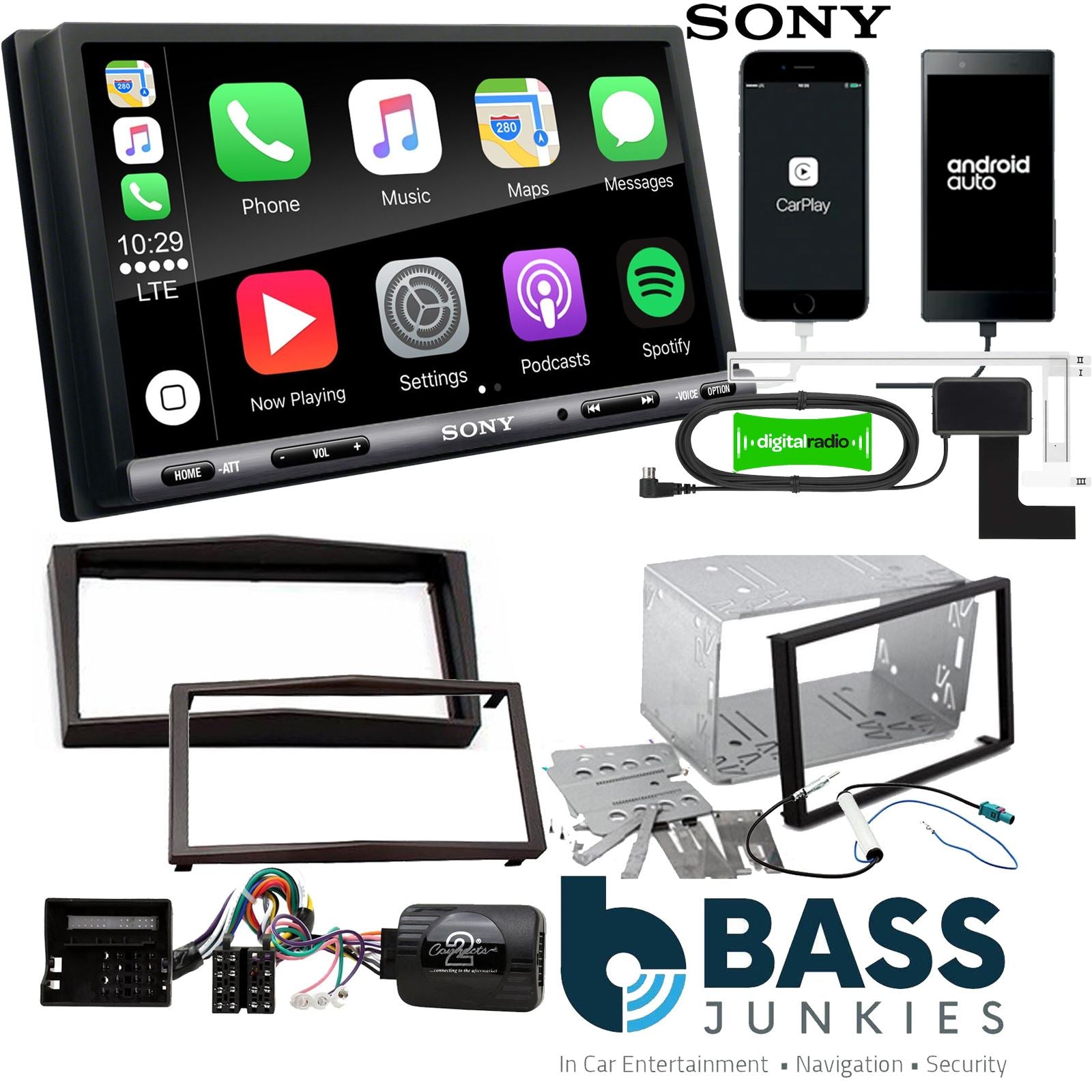 SONY DAB+ Apple | Android Double Din Stereo Fitting Kit + Steering Wheel Stalk Controls to fit Vauxhall Antara 2010-15