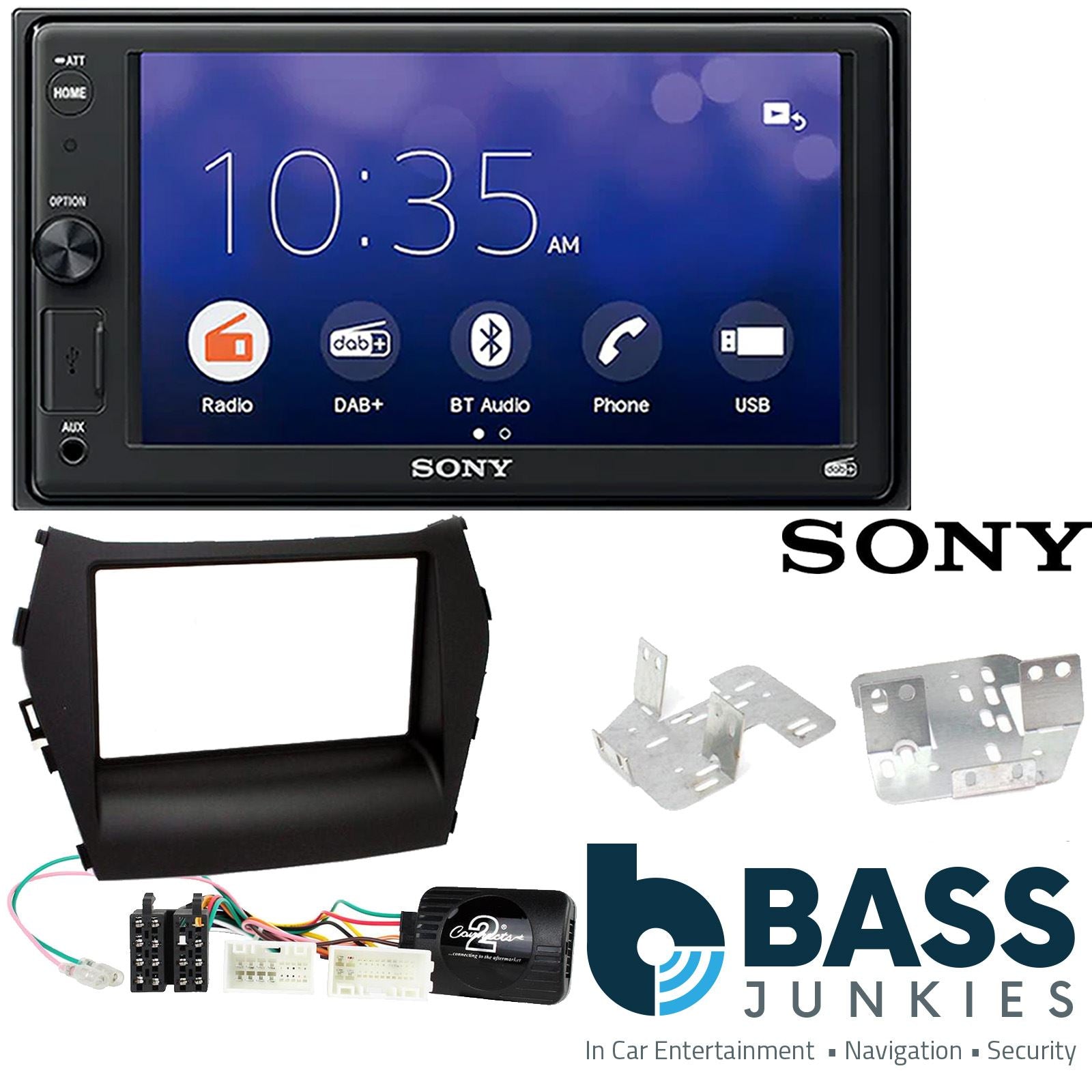 SONY XAV-1550D DAB+ Smart Bluetooth Car Radio + Stereo fitting kit + Steering Wheel Controls Loom for Hyundai Santa-Fe 2013-2018