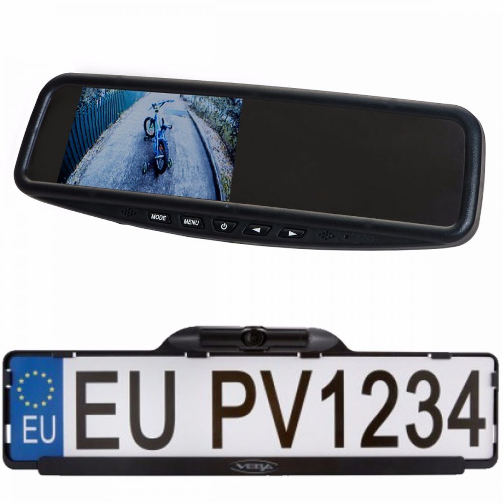 Echomaster Rear Car Number Plate Reversing CCD Camera & Clip On Mirror 4.3" Screen Kit