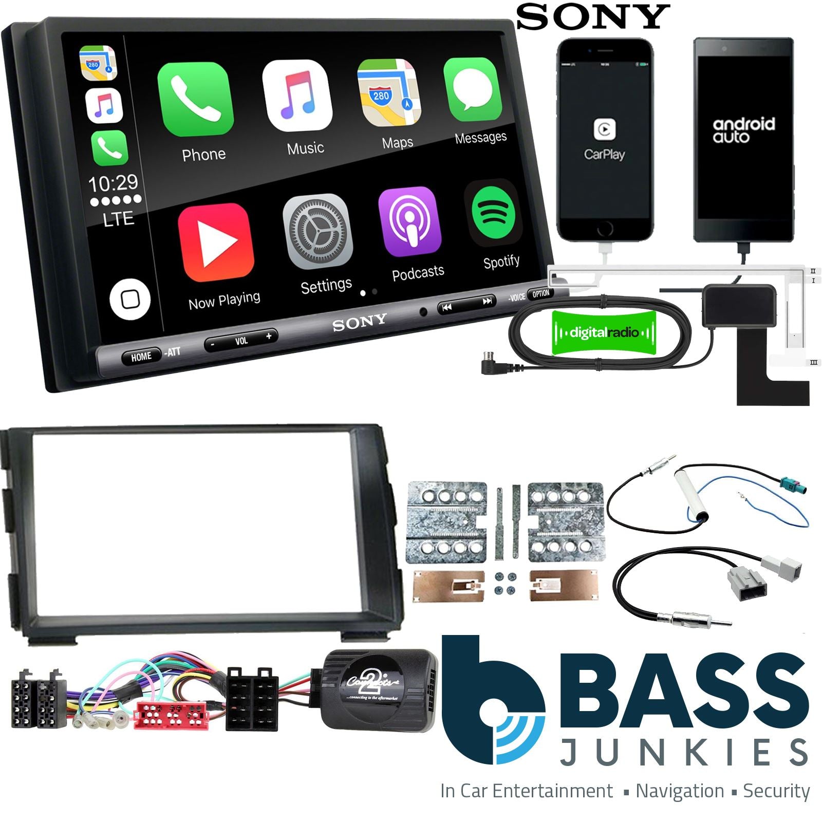 SONY DAB+ Apple | Android Double Din Stereo Fitting Kit + Steering Wheel Stalk Controls to fit Kia Cee'd 2009-12 | Kia Pro-Cee'd 2009-13