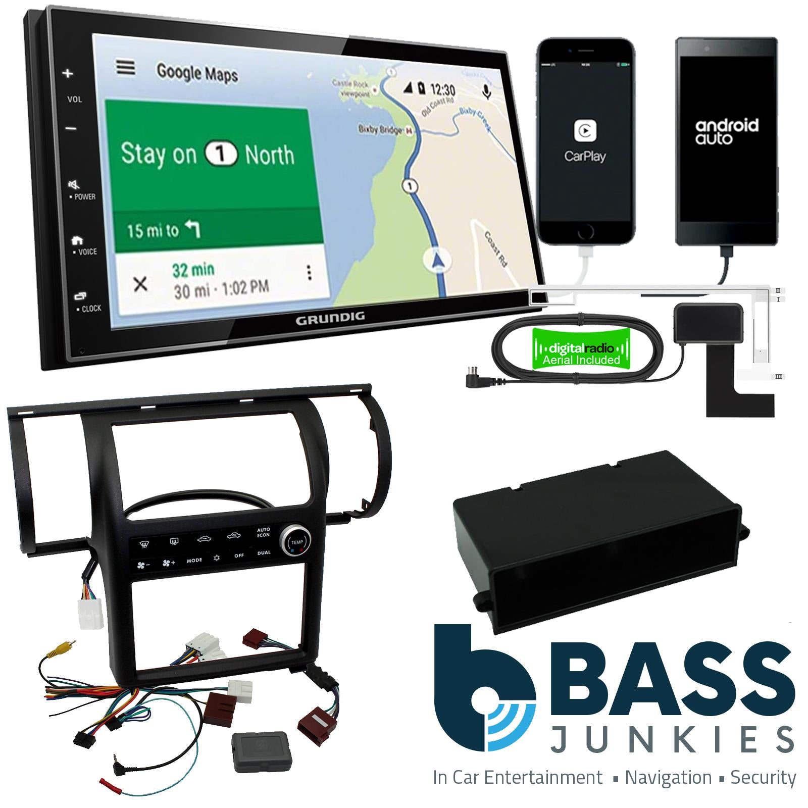 Grundig 6.8" Apple Android Double Din Stereo Fitting Kit + Steering Wheel Stalk Controls to fit Nissan Skyline 2003-04 | Infiniti G35 2003-05