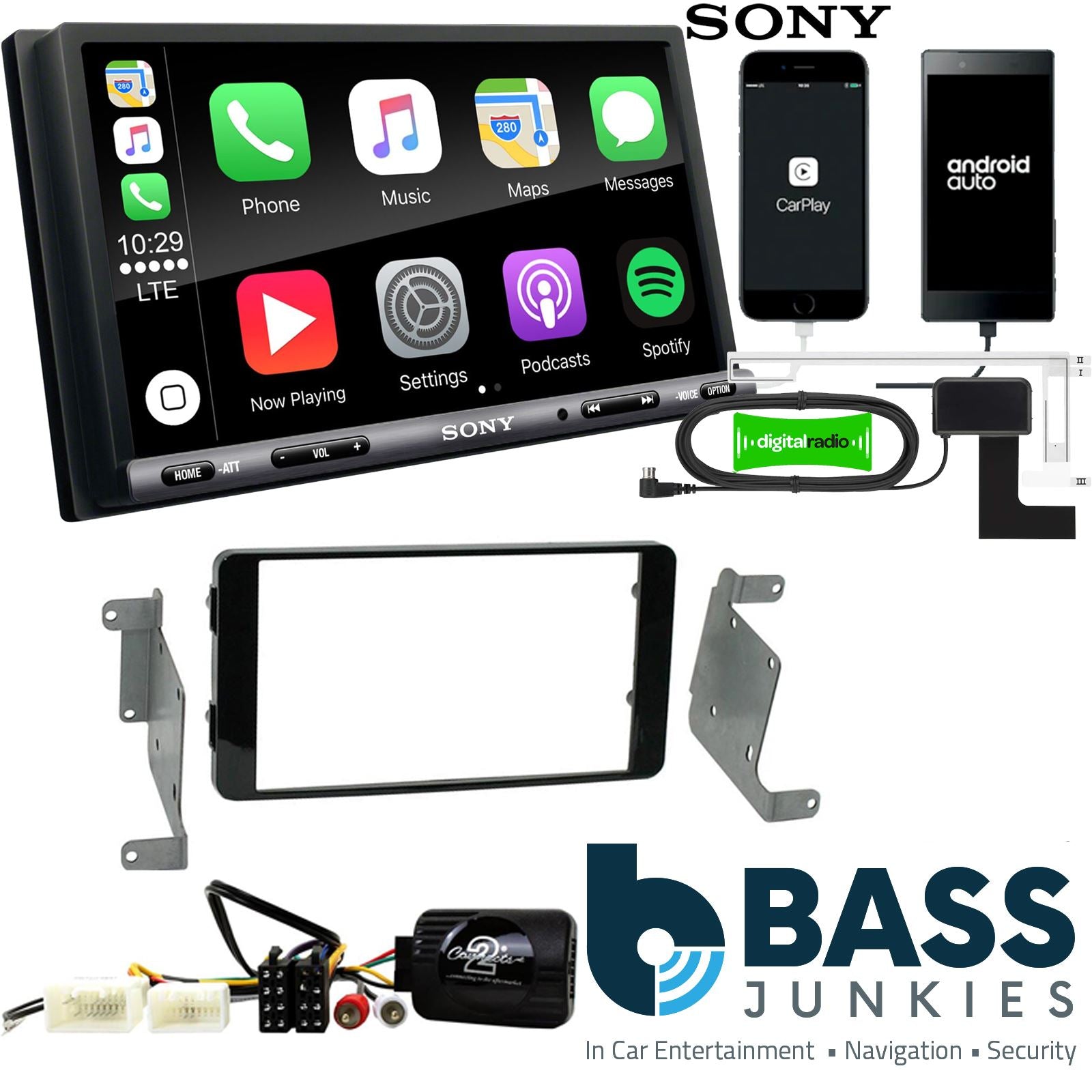 SONY DAB+ Apple | Android Double Din Stereo Fitting Kit + Steering Wheel Stalk Controls to fit Mitsubishi L200 2015-21 | Mitsubishi Triton 2015-21