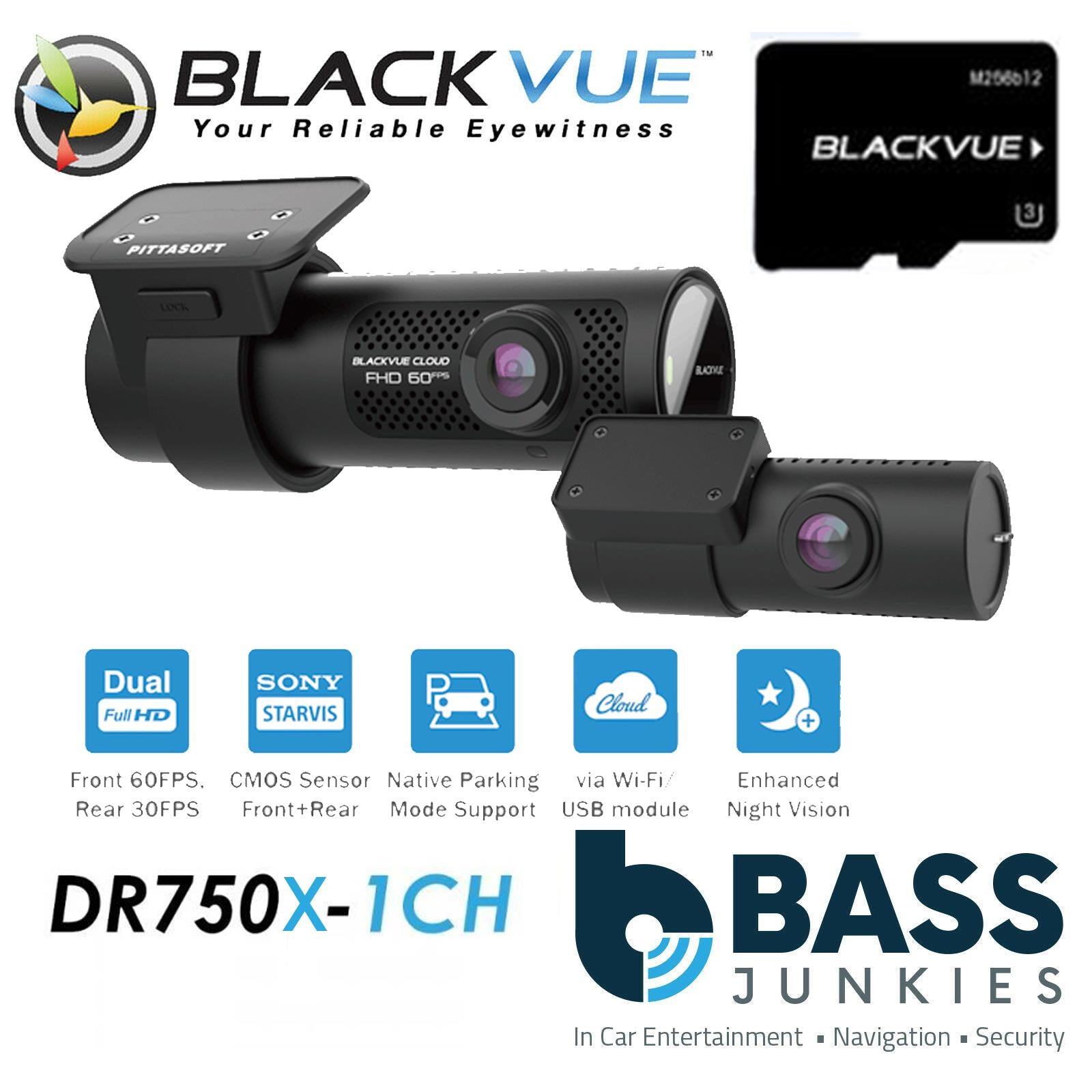 Blackvue DR750 IR-2CH 128GB GPS Full HD 1080p Wide Font & Rear Car Dash Camera WIFI Cloud @30fps Rear Camera @60fps Front Camera