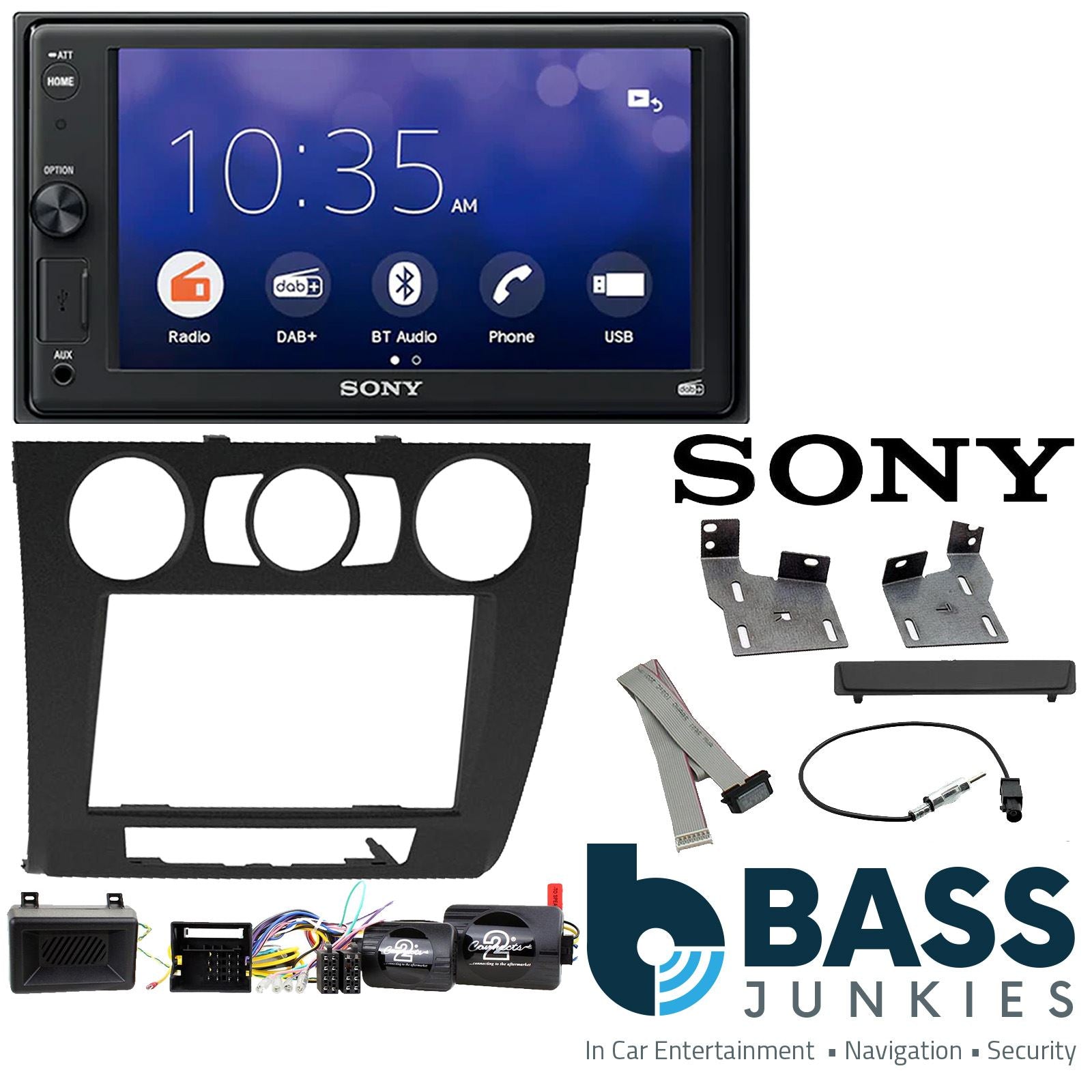 SONY XAV-1550D DAB+ Smart Bluetooth Car Radio + Stereo fitting kit + Steering Wheel Controls Loom BMW 1-Series E8* Variants 2007-2013