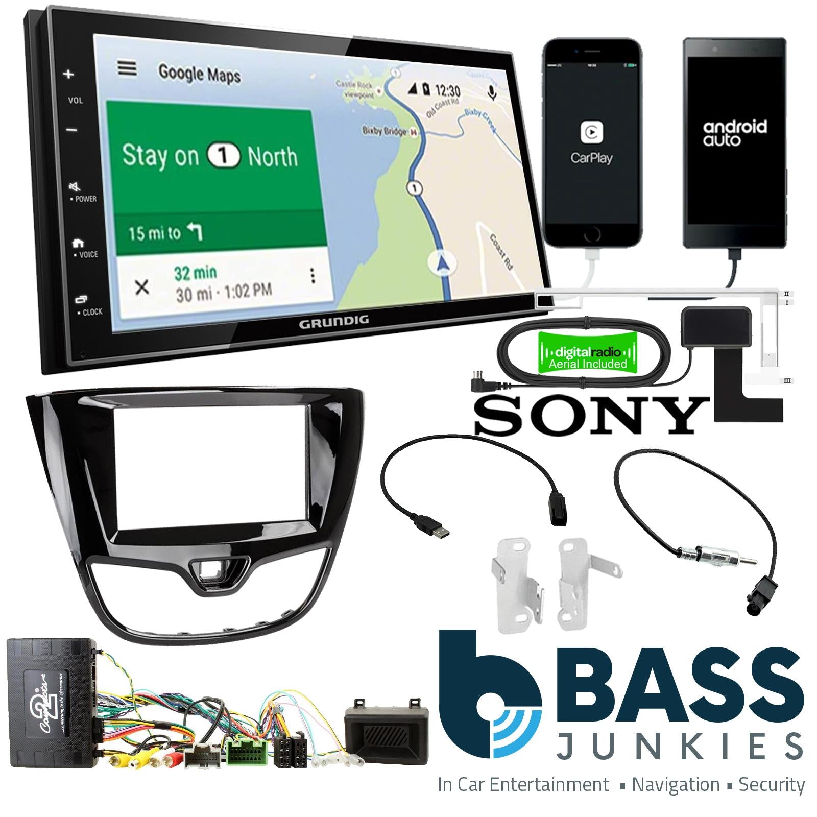 Grundig 6.8" Apple Android Double Din Stereo Fitting Kit + Steering Wheel Stalk Controls to fit Opel Karl 2015- | Vauxhall Viva 2015-