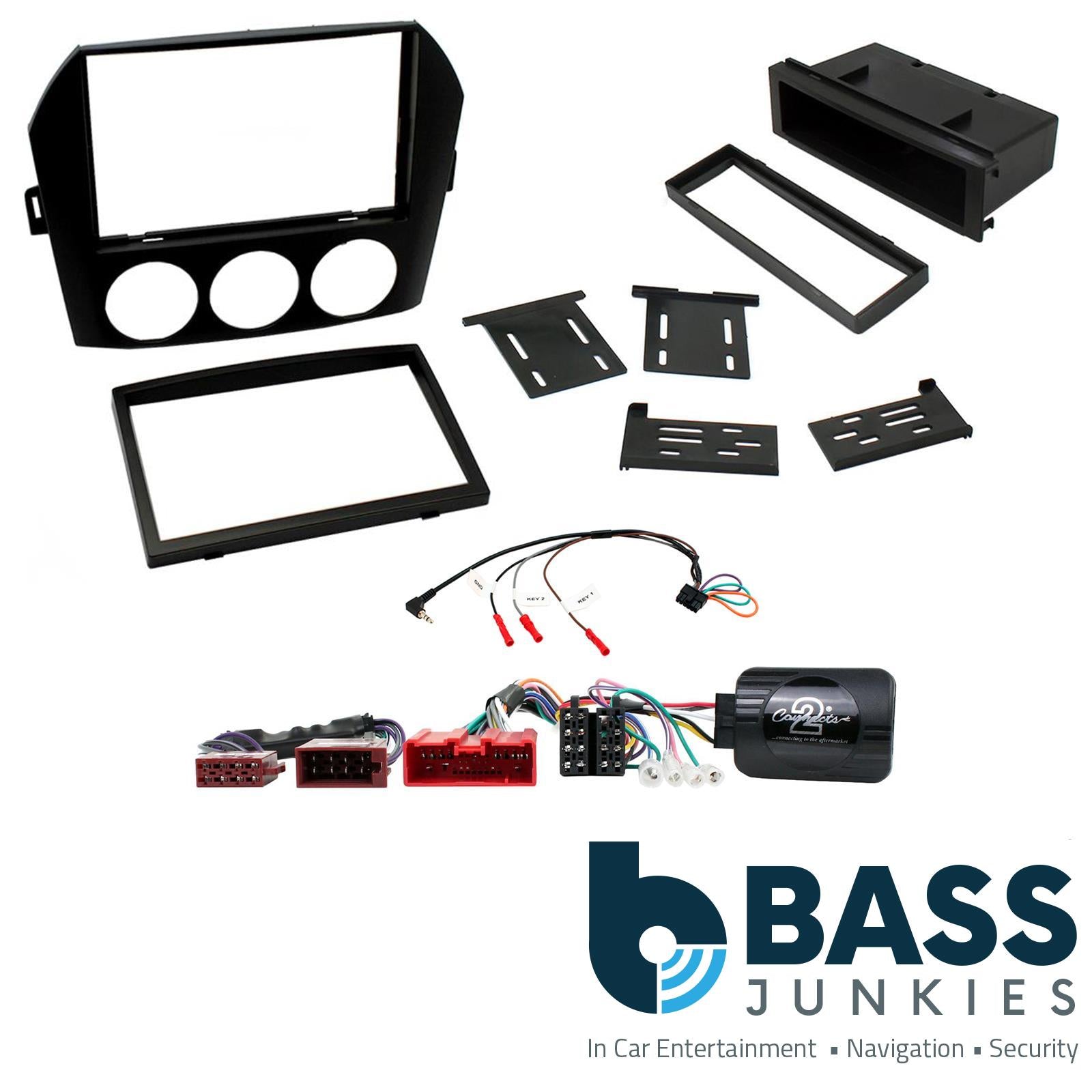 Connects2 CTKMZ02 - Mazda Miata 2006 - 2008 Single Din or Double Din Fascia & Steering Wheel Interface  Installation Kit
