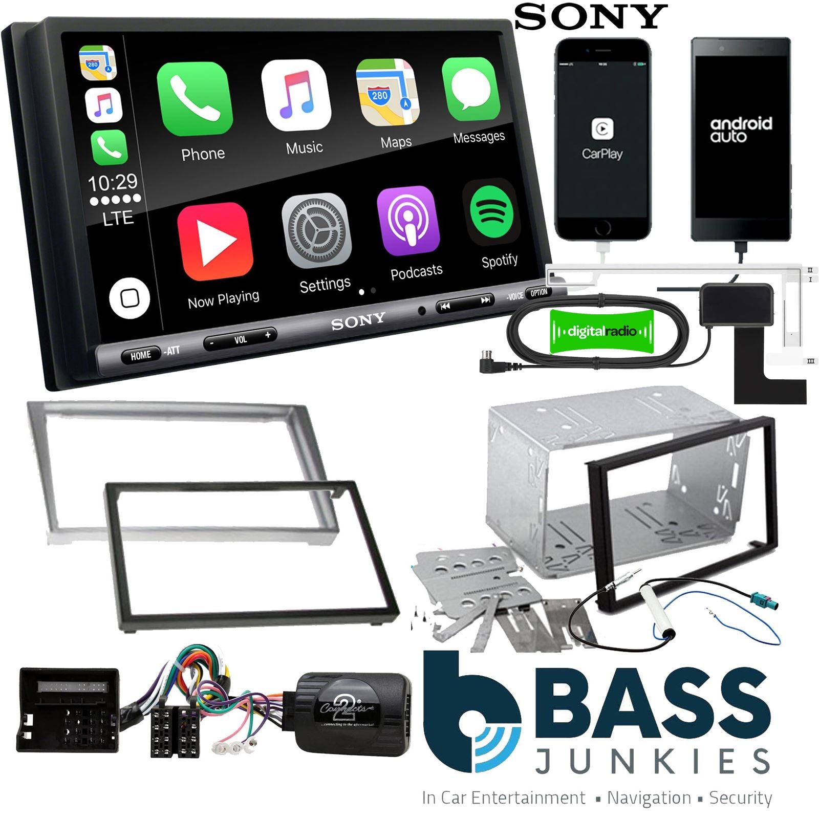 SONY DAB+ Apple | Android Double Din Stereo & Fitting Kit + Steering Wheel Stalk Controls to fit Vauxhall Corsa 2004-06 | Meriva 2005-10 | Signum 2005-08 | Tigra 2004-09 | Vectra 2004-08