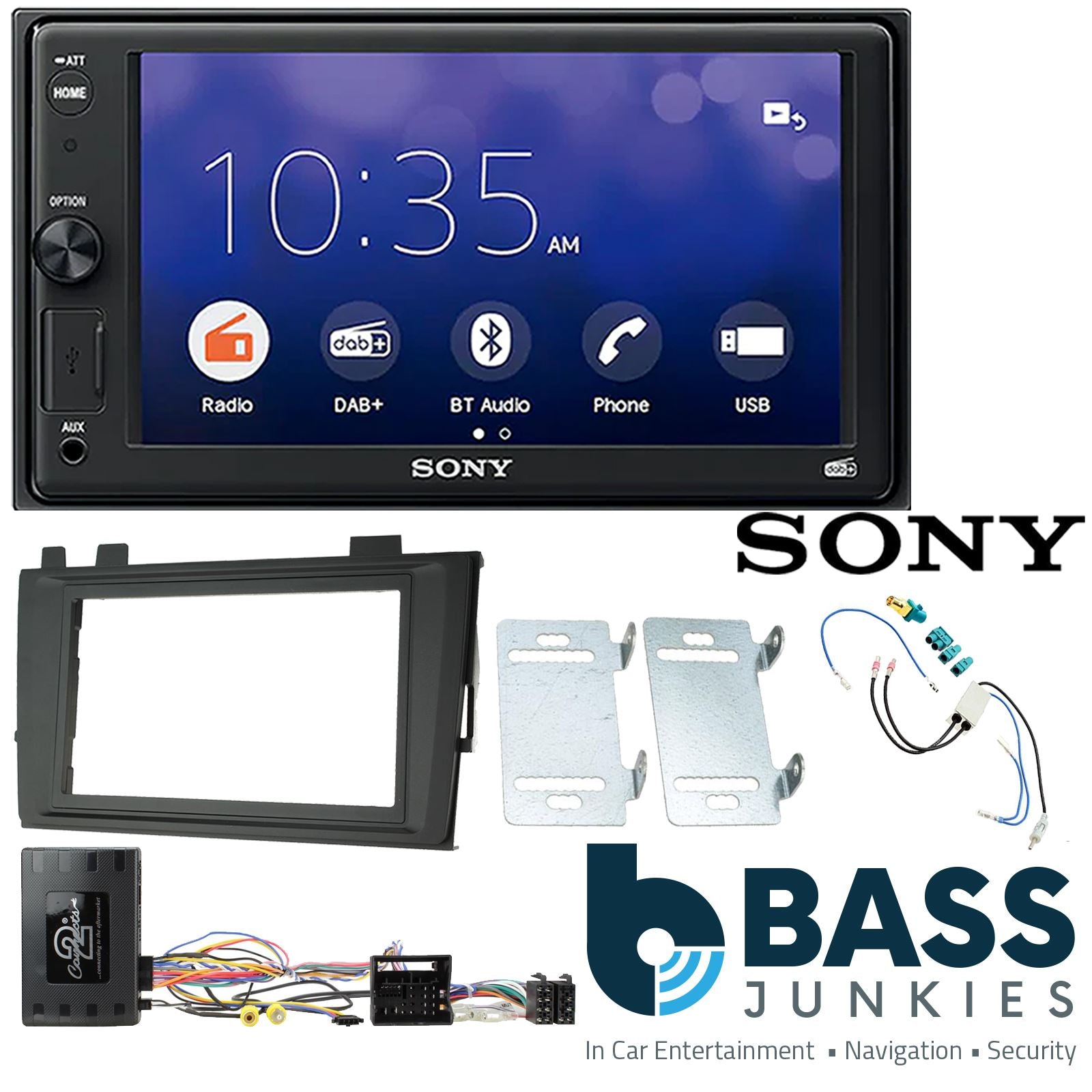 SONY 6.2" Screen Blutooth Double Din Stereo Fitting Kit + Steering Wheel Stalk Controls to fit VW Transporter 2019-