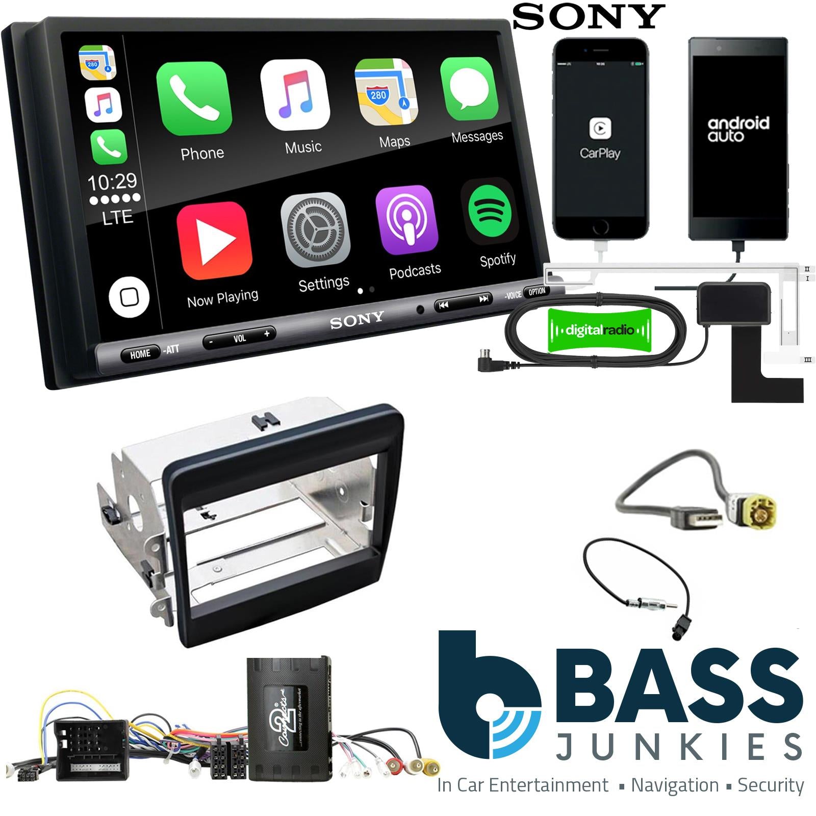 SONY DAB+ Apple | Android Double Din Stereo Fitting Kit + Steering Wheel Stalk Controls to fit Porsche 911 2011-16